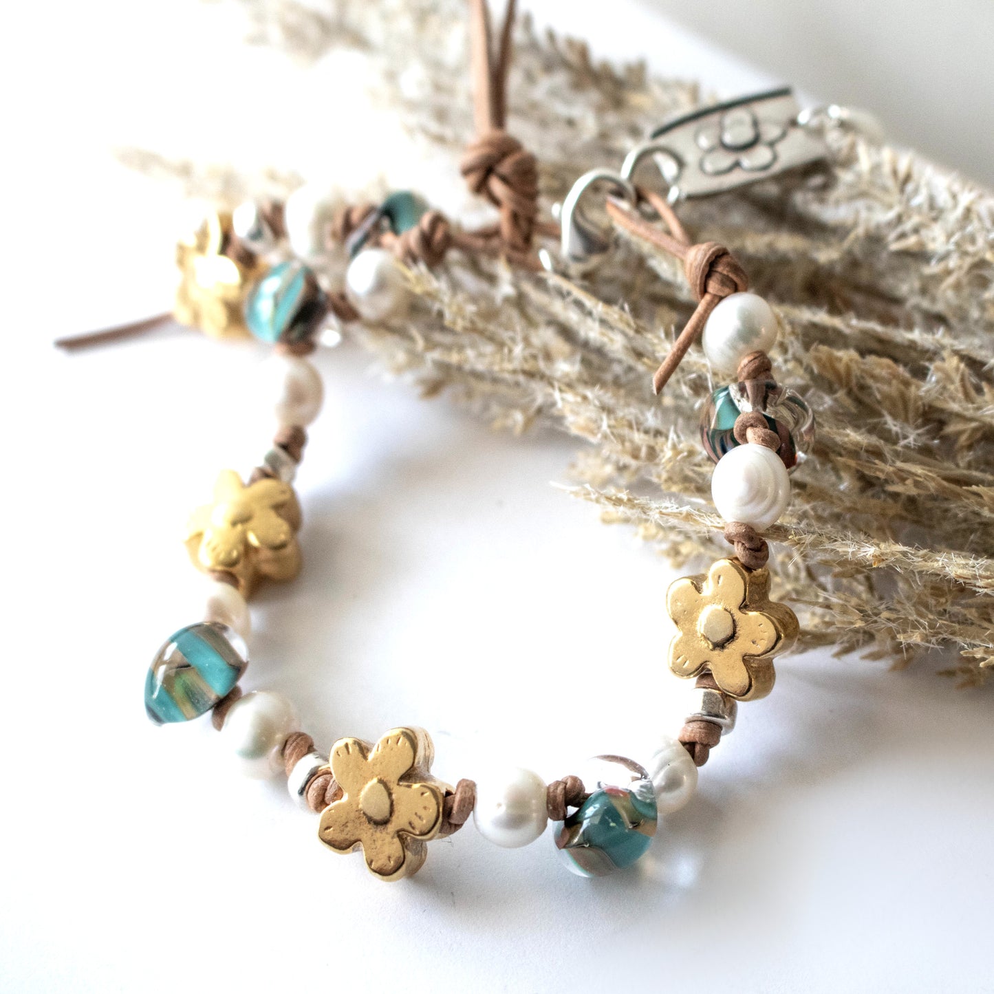 Yellow Sunflower Freshwater Pearl Bracelet-Womens-LittleGreenRoomJewelry-LittleGreenRoomJewelry