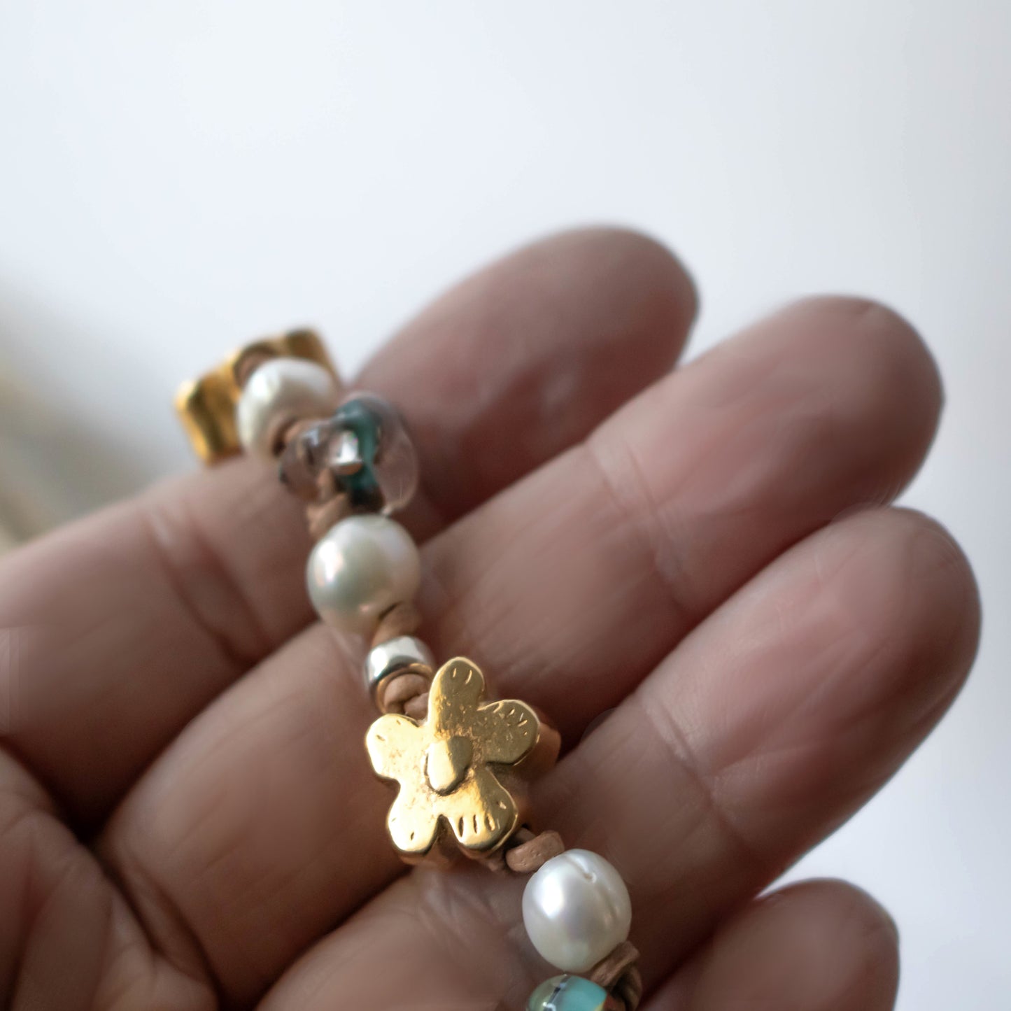 Yellow Sunflower Freshwater Pearl Bracelet-Womens-LittleGreenRoomJewelry-LittleGreenRoomJewelry