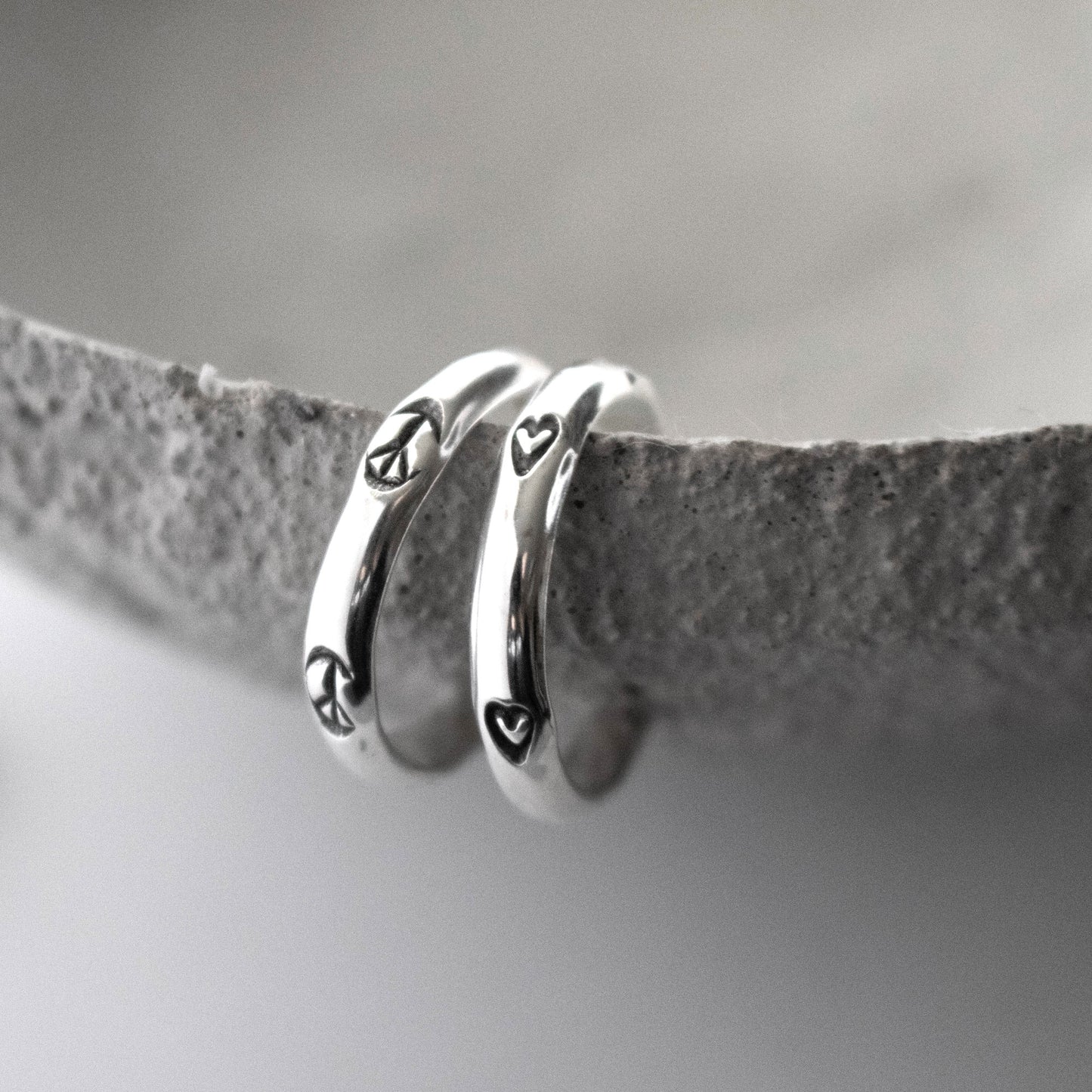 Peace And Love Sterling Silver Huggie Hoop Earrings-Womens-LittleGreenRoomJewelry-LittleGreenRoomJewelry
