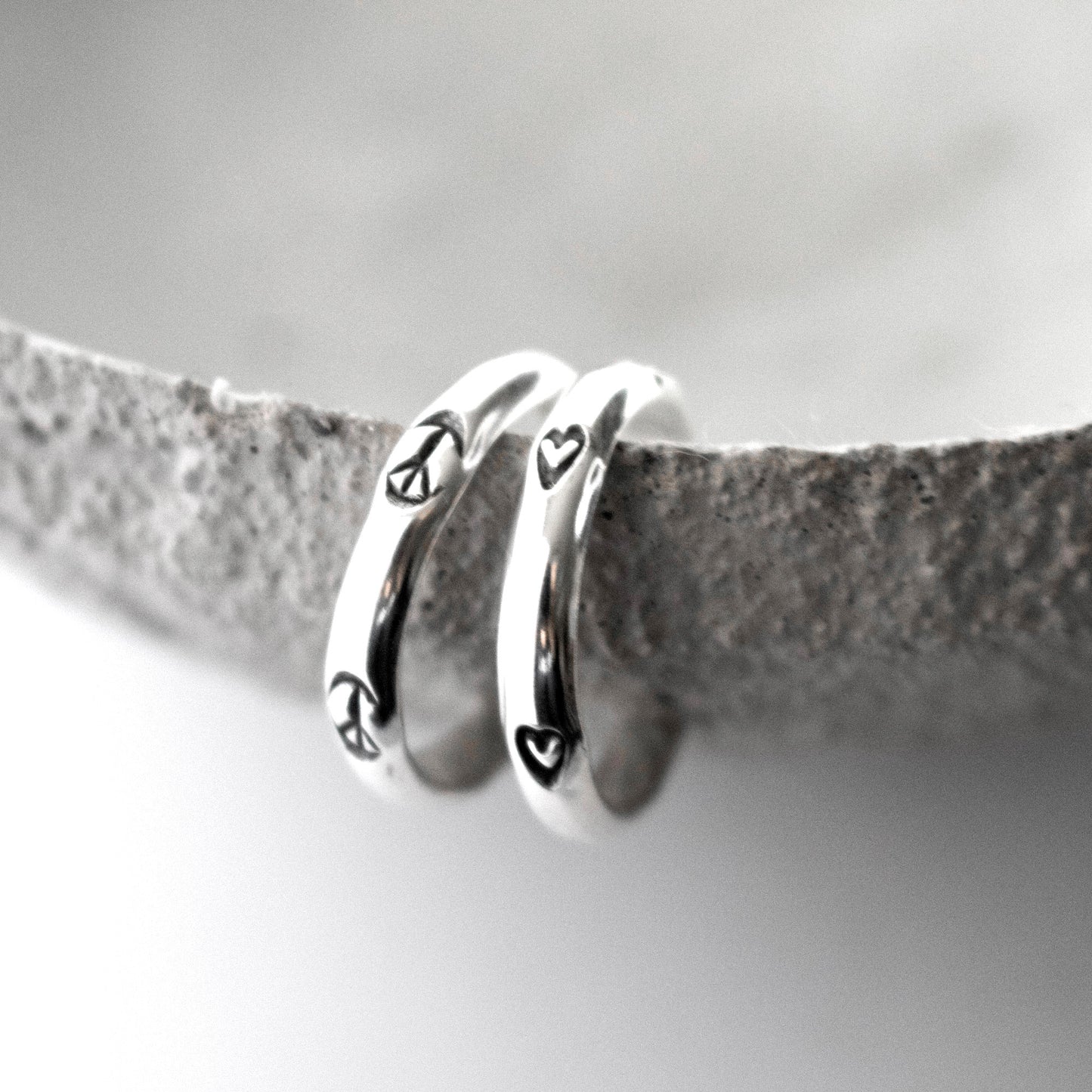 Peace And Love Sterling Silver Huggie Hoop Earrings-Womens-LittleGreenRoomJewelry-LittleGreenRoomJewelry