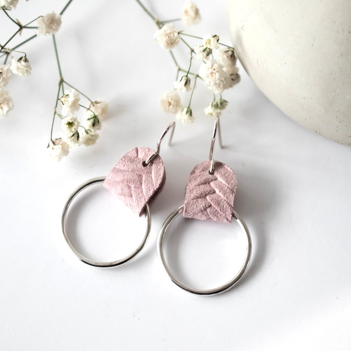 Pretty In Pink Leather Hoop Earrings-Womens-LittleGreenRoomJewelry-LittleGreenRoomJewelry