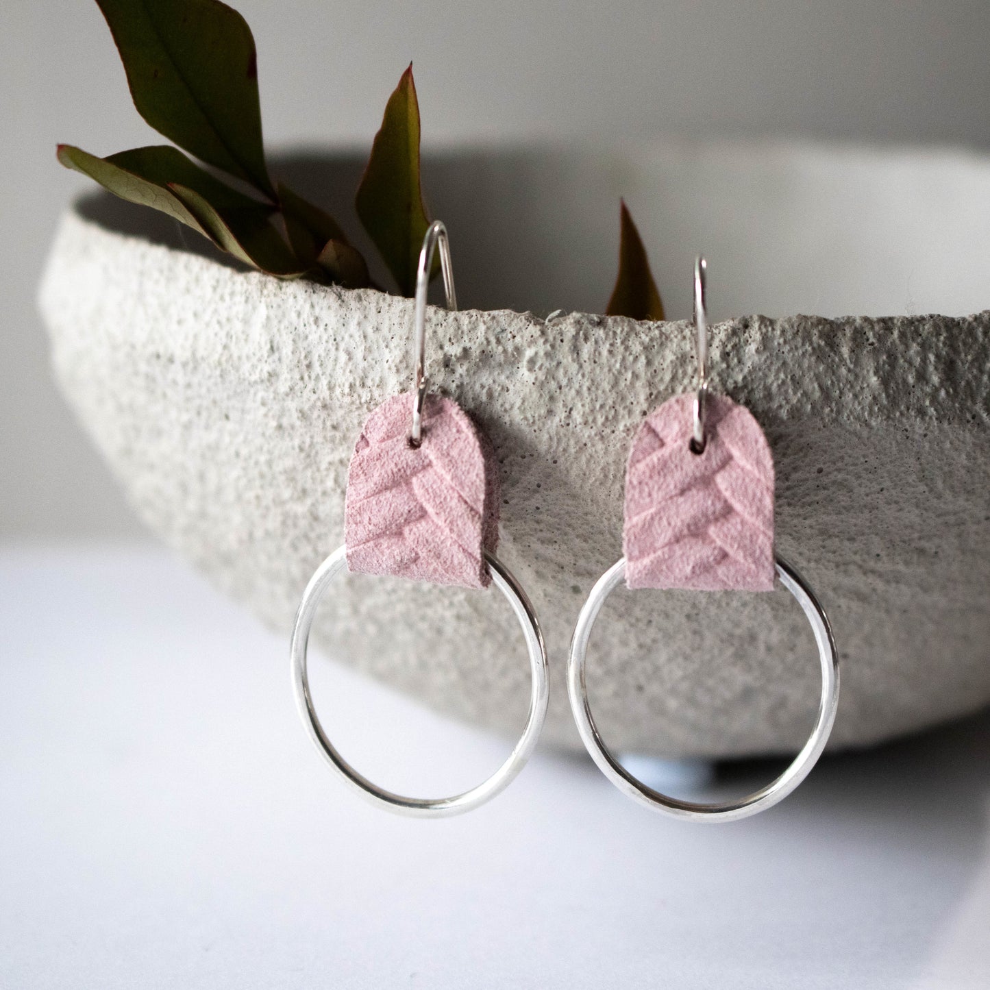 Pretty In Pink Leather Hoop Earrings-Womens-LittleGreenRoomJewelry-LittleGreenRoomJewelry