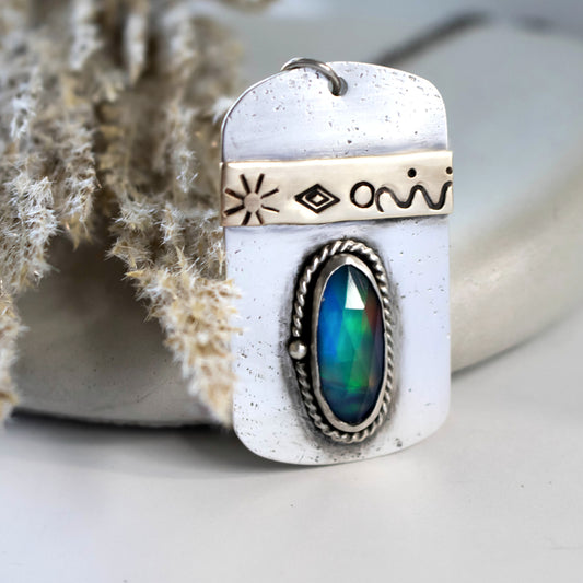 Aurora Opal Dog Tag Necklace-Womens-LittleGreenRoomJewelry-LittleGreenRoomJewelry