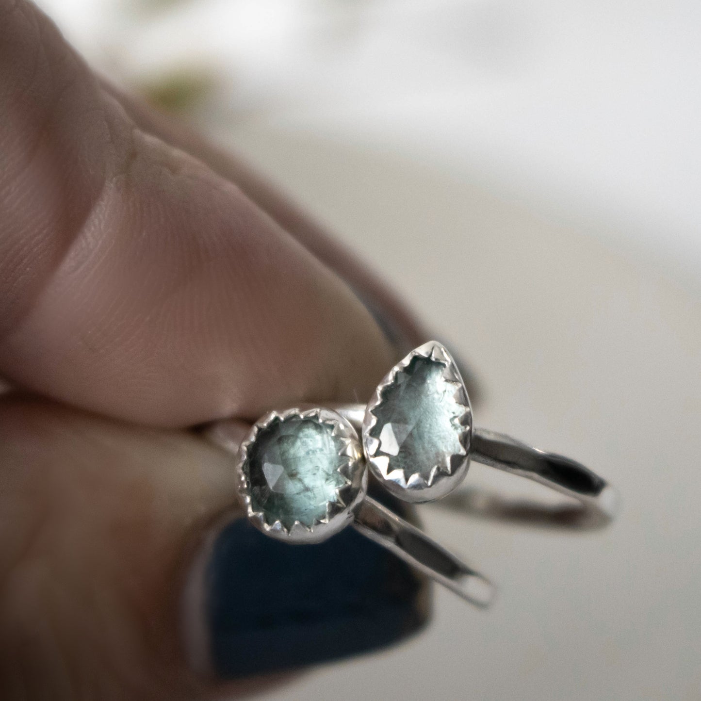 Aqua Kyanite Teardrop Size 6 Stacking Ring-Womens-LittleGreenRoomJewelry-LittleGreenRoomJewelry