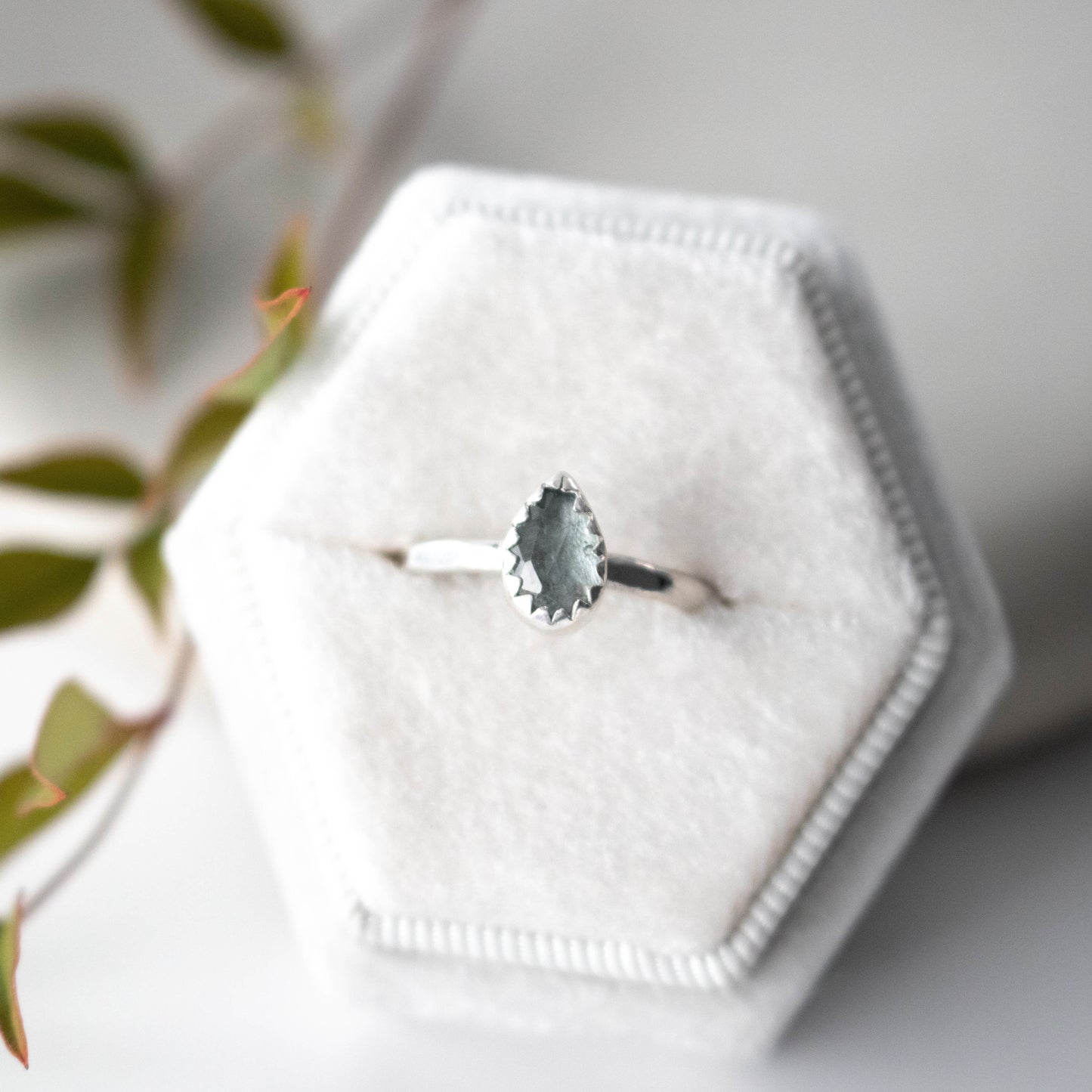 Aqua Kyanite Teardrop Size 6 Stacking Ring-Womens-LittleGreenRoomJewelry-LittleGreenRoomJewelry