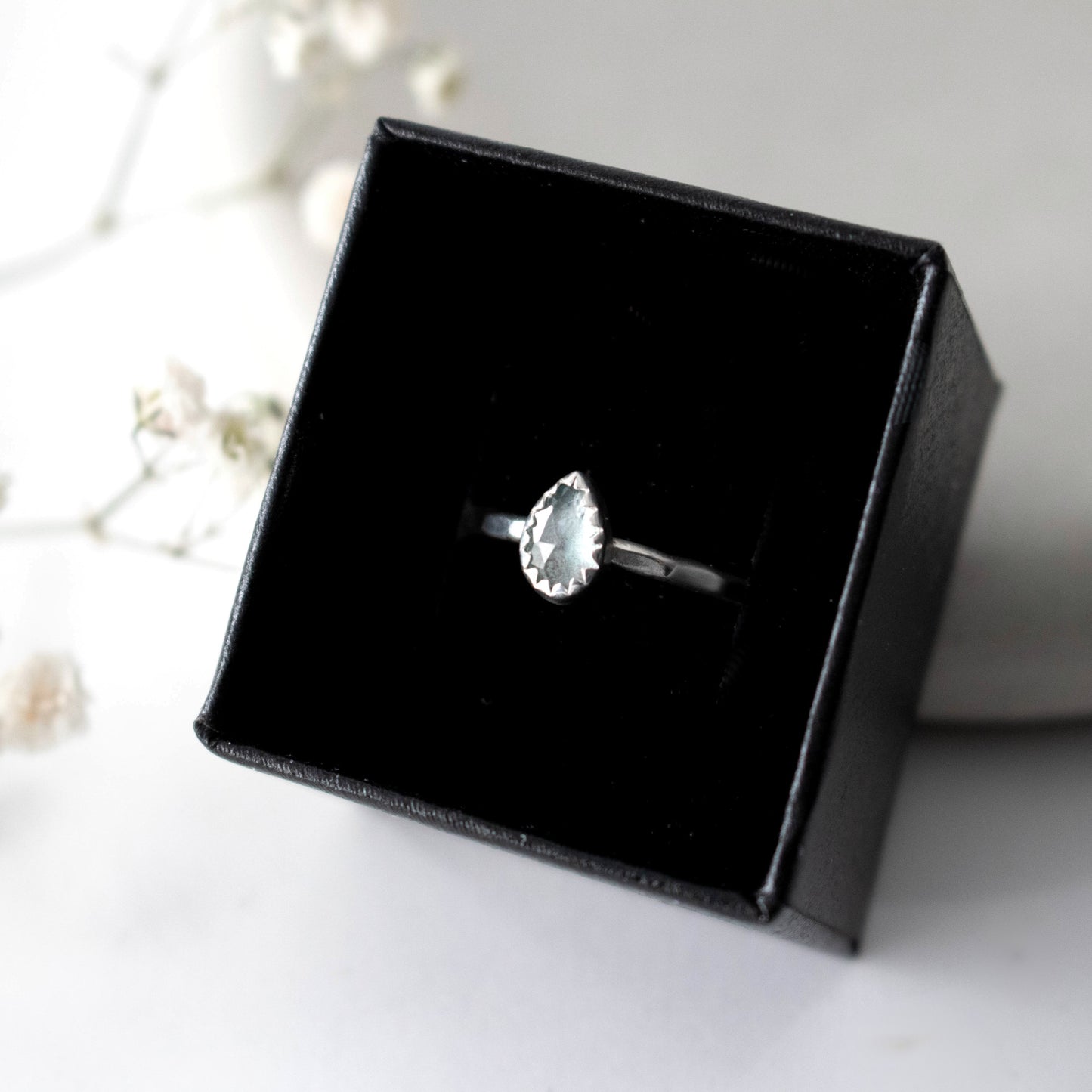 Aqua Kyanite Teardrop Size 6 Stacking Ring-Womens-LittleGreenRoomJewelry-LittleGreenRoomJewelry