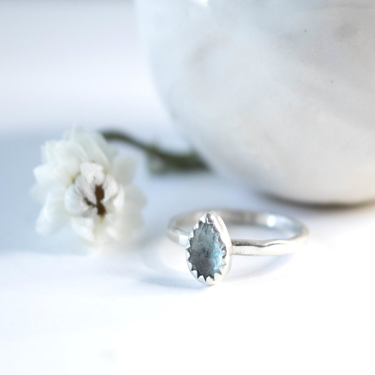 Aqua Kyanite Teardrop Size 6 Stacking Ring-Womens-LittleGreenRoomJewelry-LittleGreenRoomJewelry