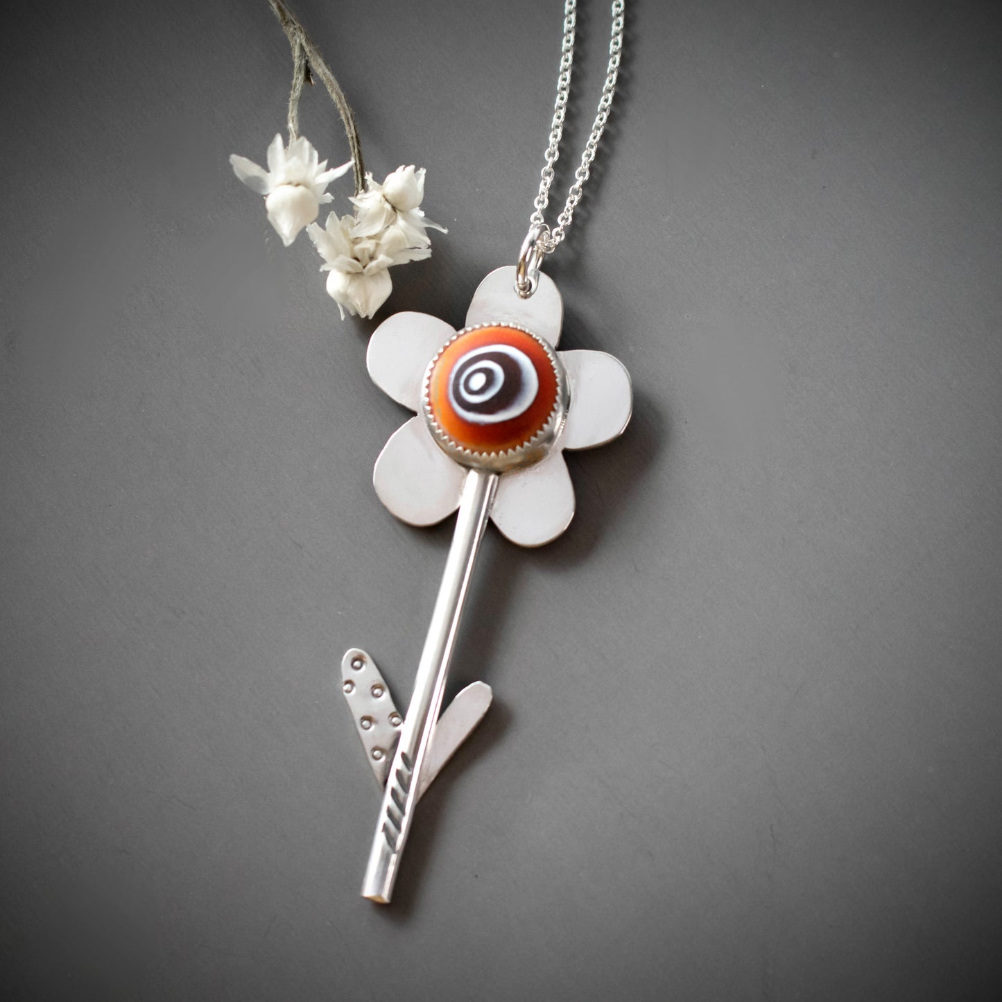 Orange Lampwork Flower Necklace-Womens-LittleGreenRoomJewelry-LittleGreenRoomJewelry