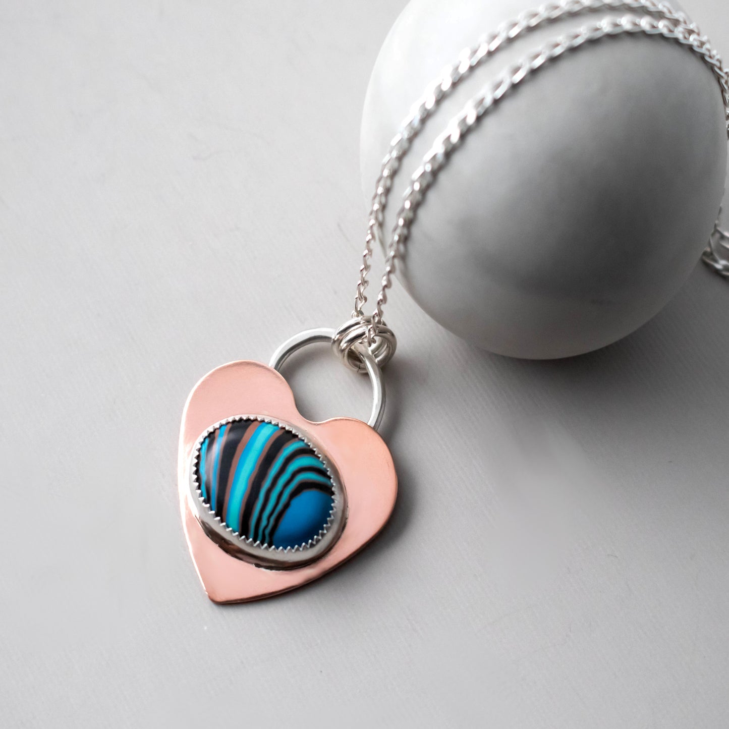 Turquoise Copper Heart Calsilica Necklace-Womens-LittleGreenRoomJewelry-LittleGreenRoomJewelry