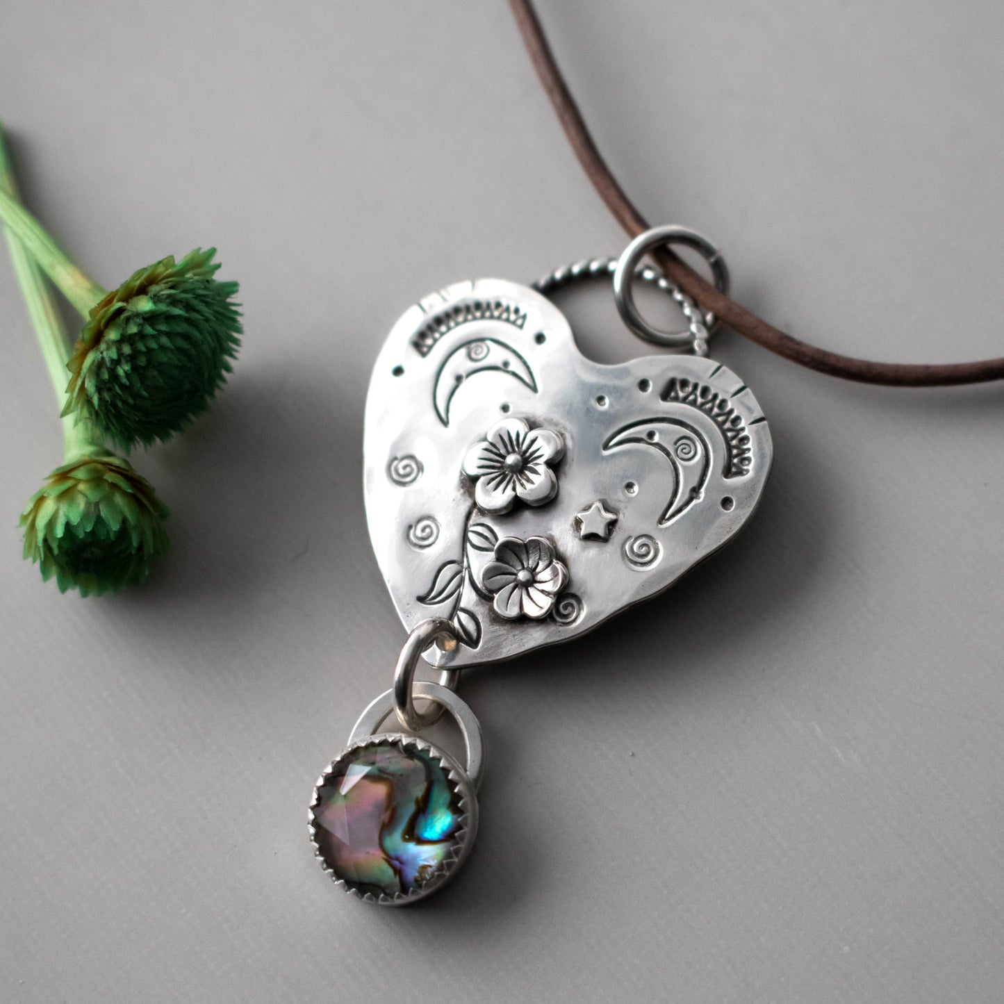 Flower Moon Heart Abalone Necklace-Womens-LittleGreenRoomJewelry-LittleGreenRoomJewelry