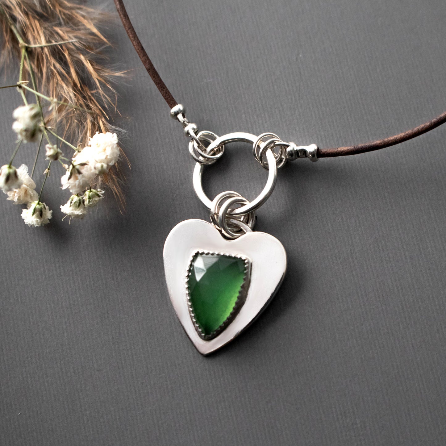 Faceted Green Serpentine Heart Charm Necklace-Womens-LittleGreenRoomJewelry-LittleGreenRoomJewelry