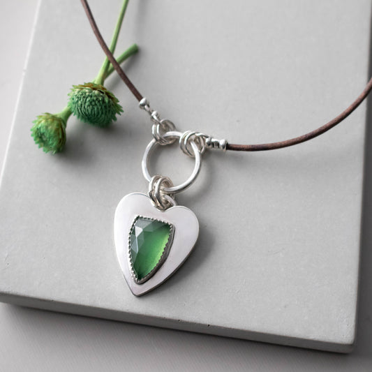 Faceted Green Serpentine Heart Charm Necklace-Womens-LittleGreenRoomJewelry-LittleGreenRoomJewelry