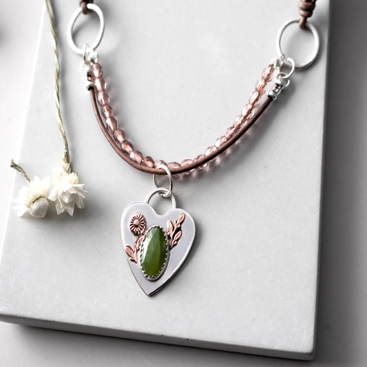 Green Vesuvianite Heart Charm Necklace-Womens-LittleGreenRoomJewelry-LittleGreenRoomJewelry