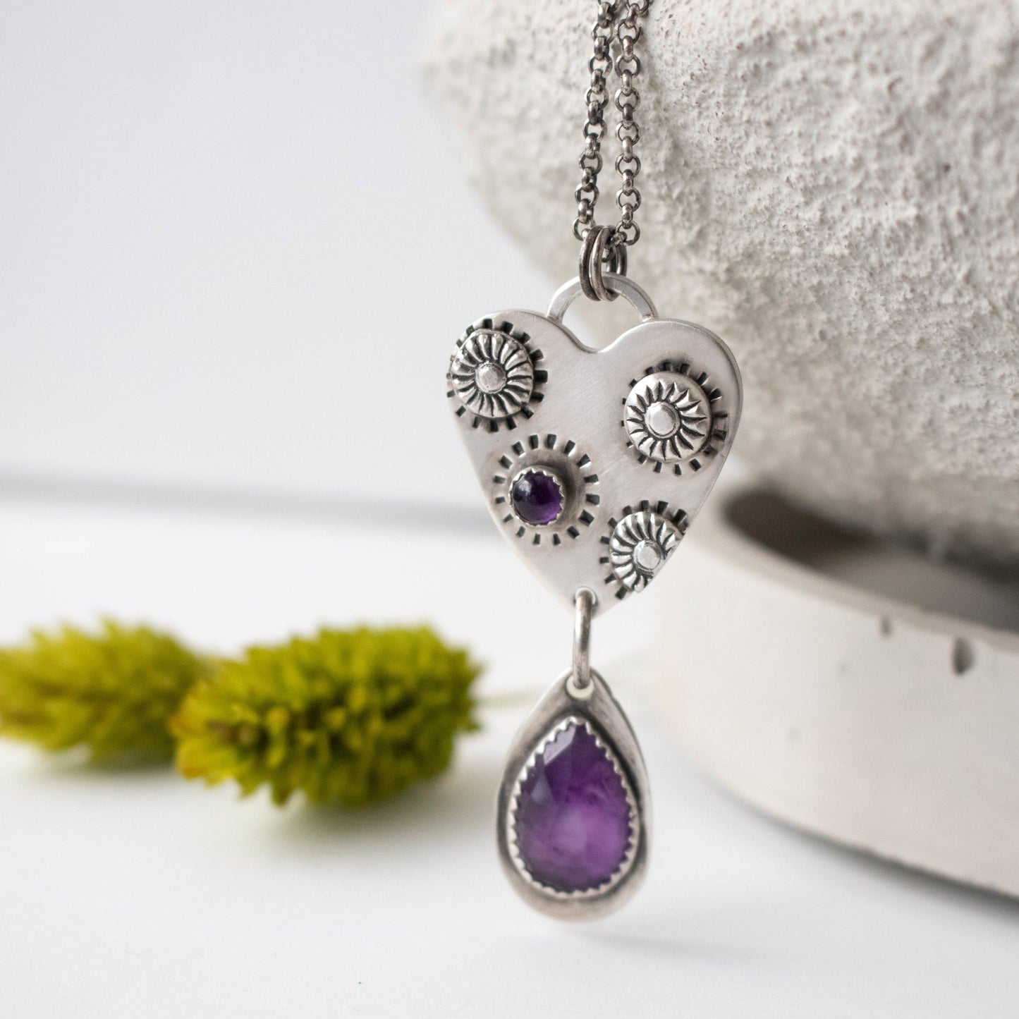 Purple Amethyst Sunflower Heart Necklace-Womens-LittleGreenRoomJewelry-LittleGreenRoomJewelry