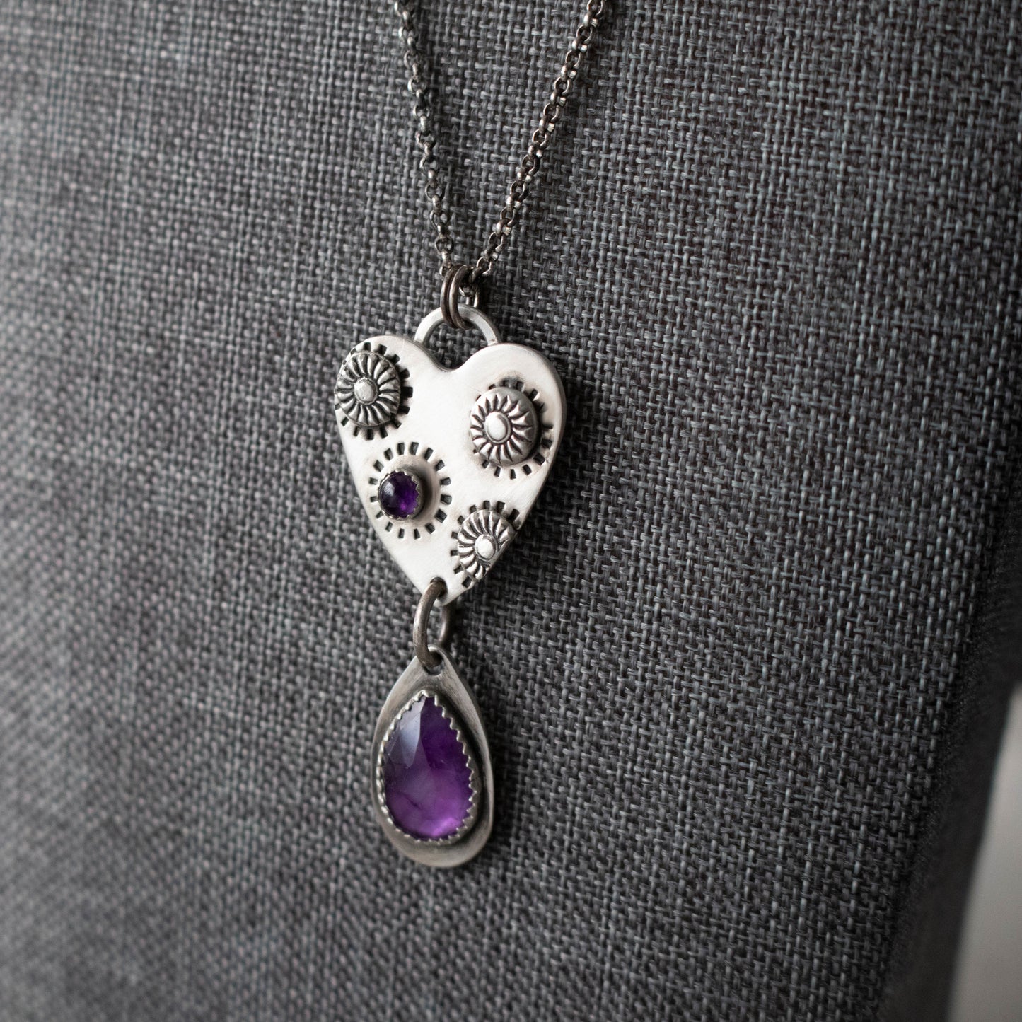 Purple Amethyst Sunflower Heart Necklace-Womens-LittleGreenRoomJewelry-LittleGreenRoomJewelry
