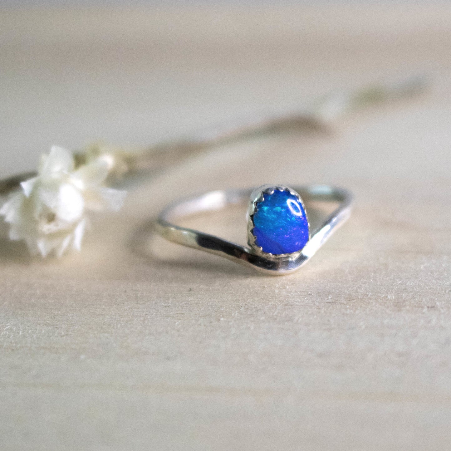 Blue Flash Australian Opal Chevron Ring-Womens-LittleGreenRoomJewelry-LittleGreenRoomJewelry