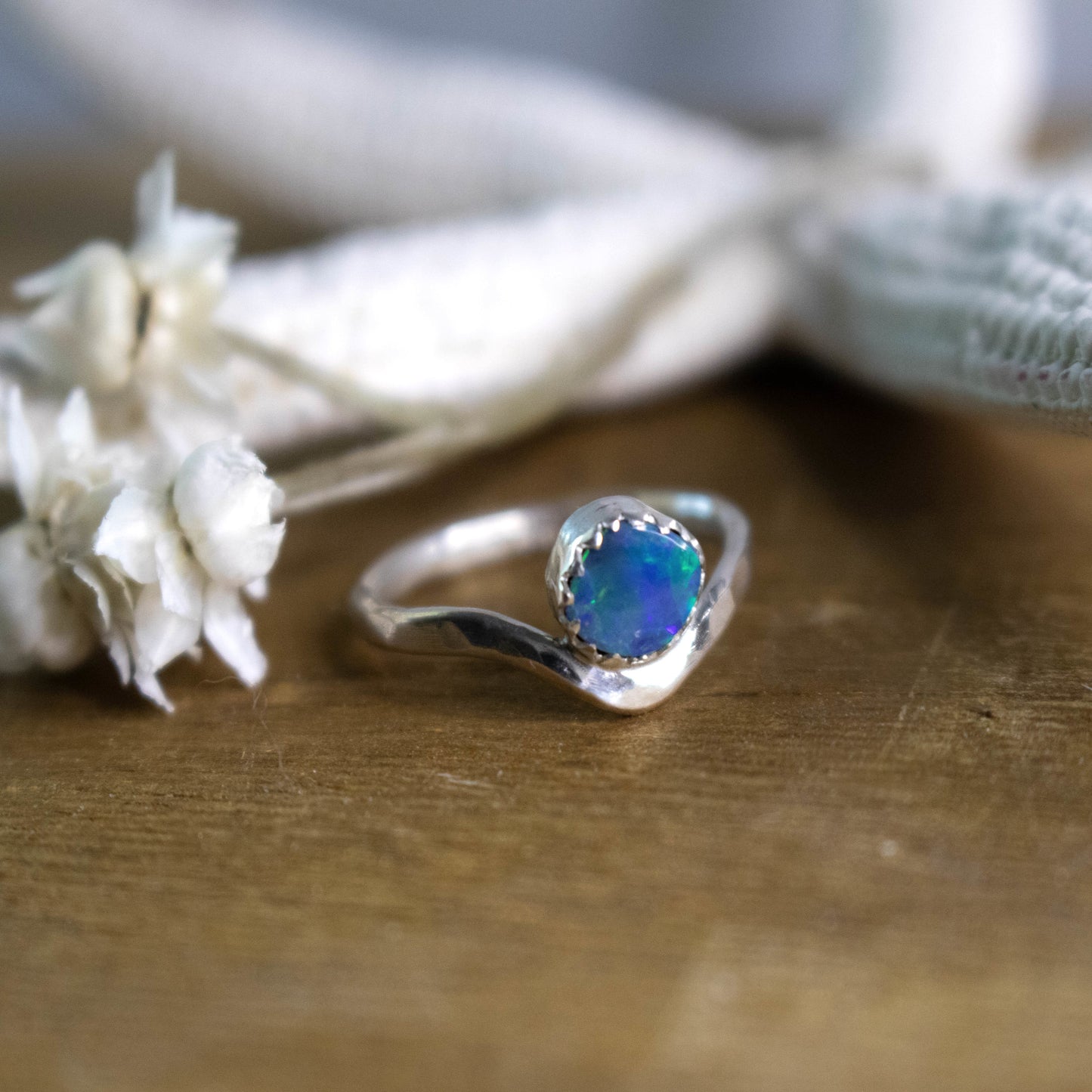 Chevron Stacking Ring With Australian Opal Stone-Womens-LittleGreenRoomJewelry-LittleGreenRoomJewelry