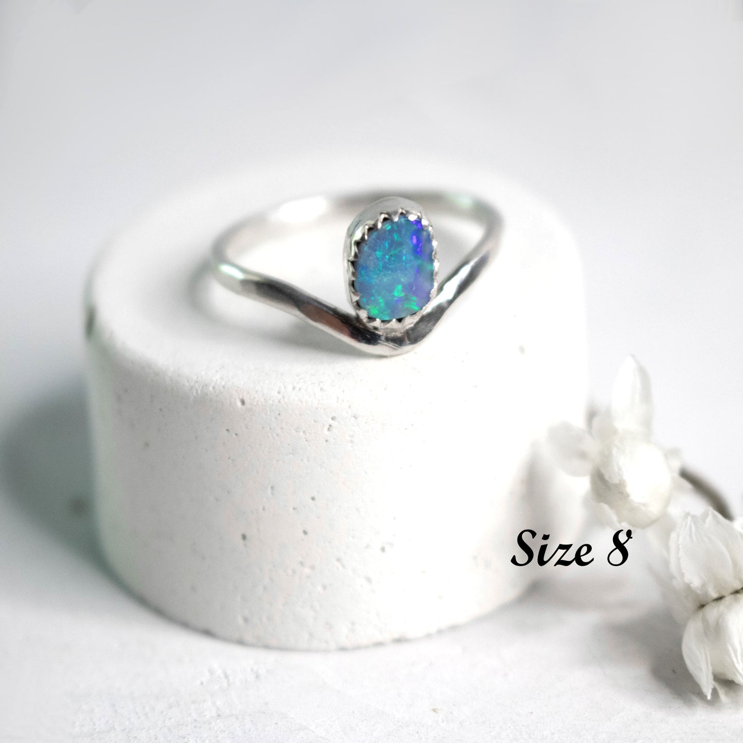 Aqua Australian Opal Stacking Ring-Womens-LittleGreenRoomJewelry-LittleGreenRoomJewelry