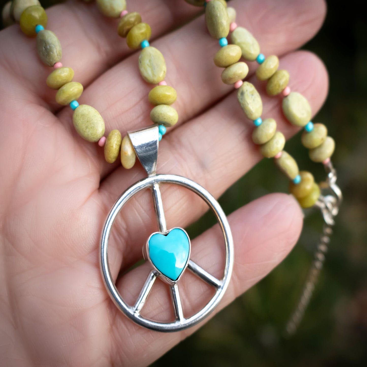 Peace And Love Turquoise Heart Necklace-Womens-LittleGreenRoomJewelry-LittleGreenRoomJewelry