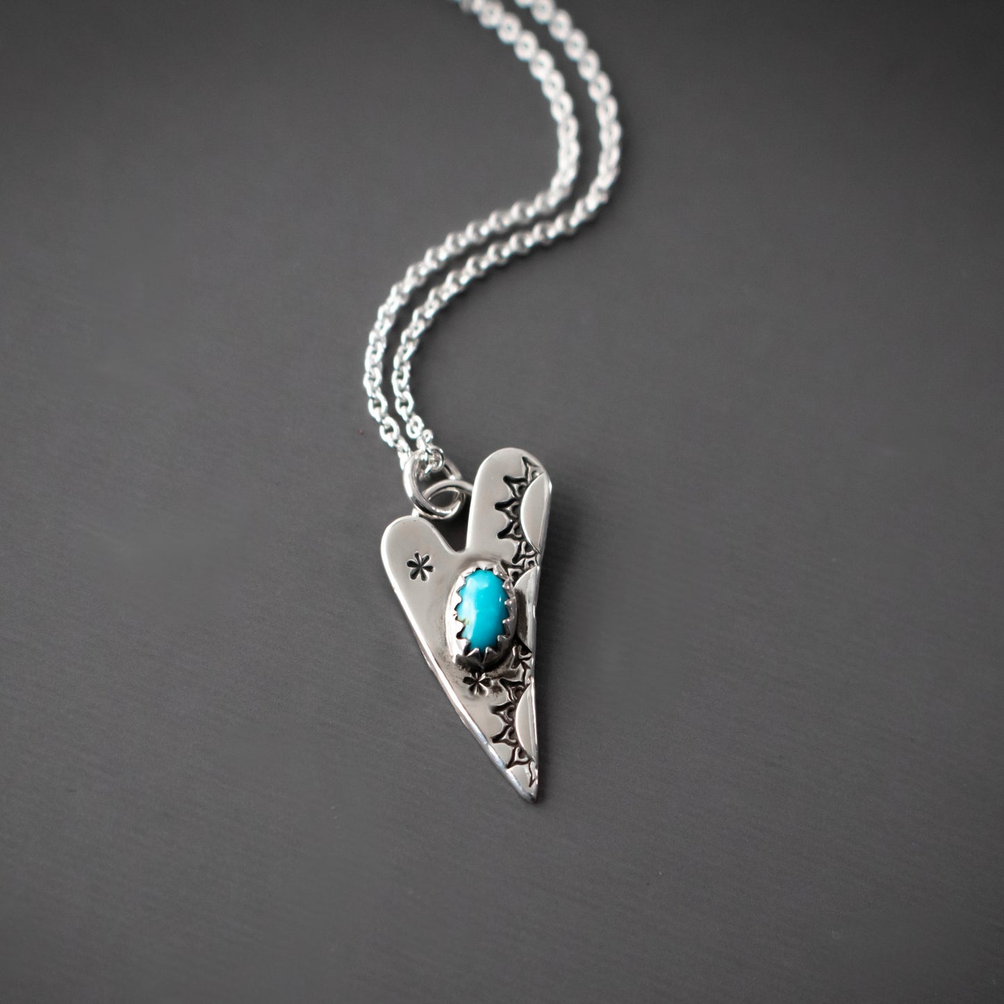 Turquoise Boho Sterling Silver Heart Necklace-Womens-LittleGreenRoomJewelry-LittleGreenRoomJewelry