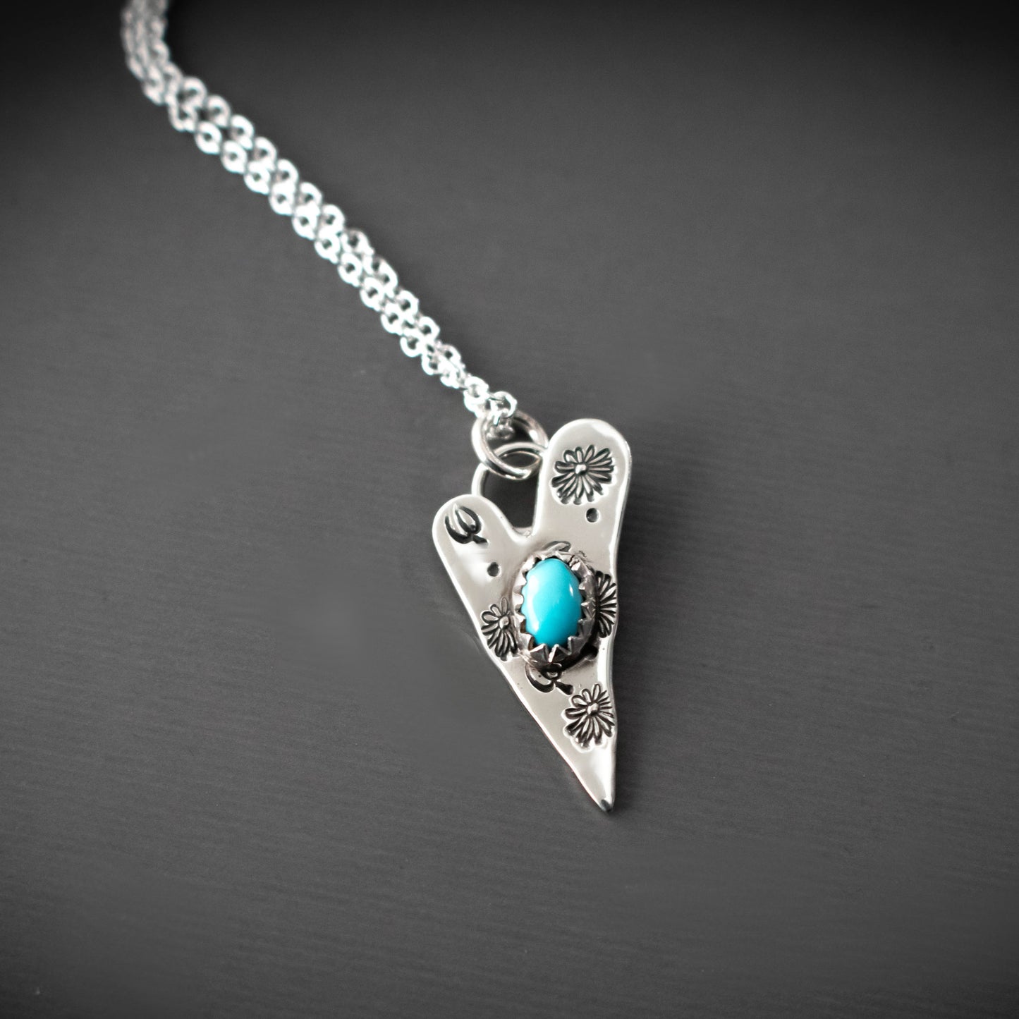 Turquoise Boho Sterling Silver Heart Necklace-Womens-LittleGreenRoomJewelry-LittleGreenRoomJewelry