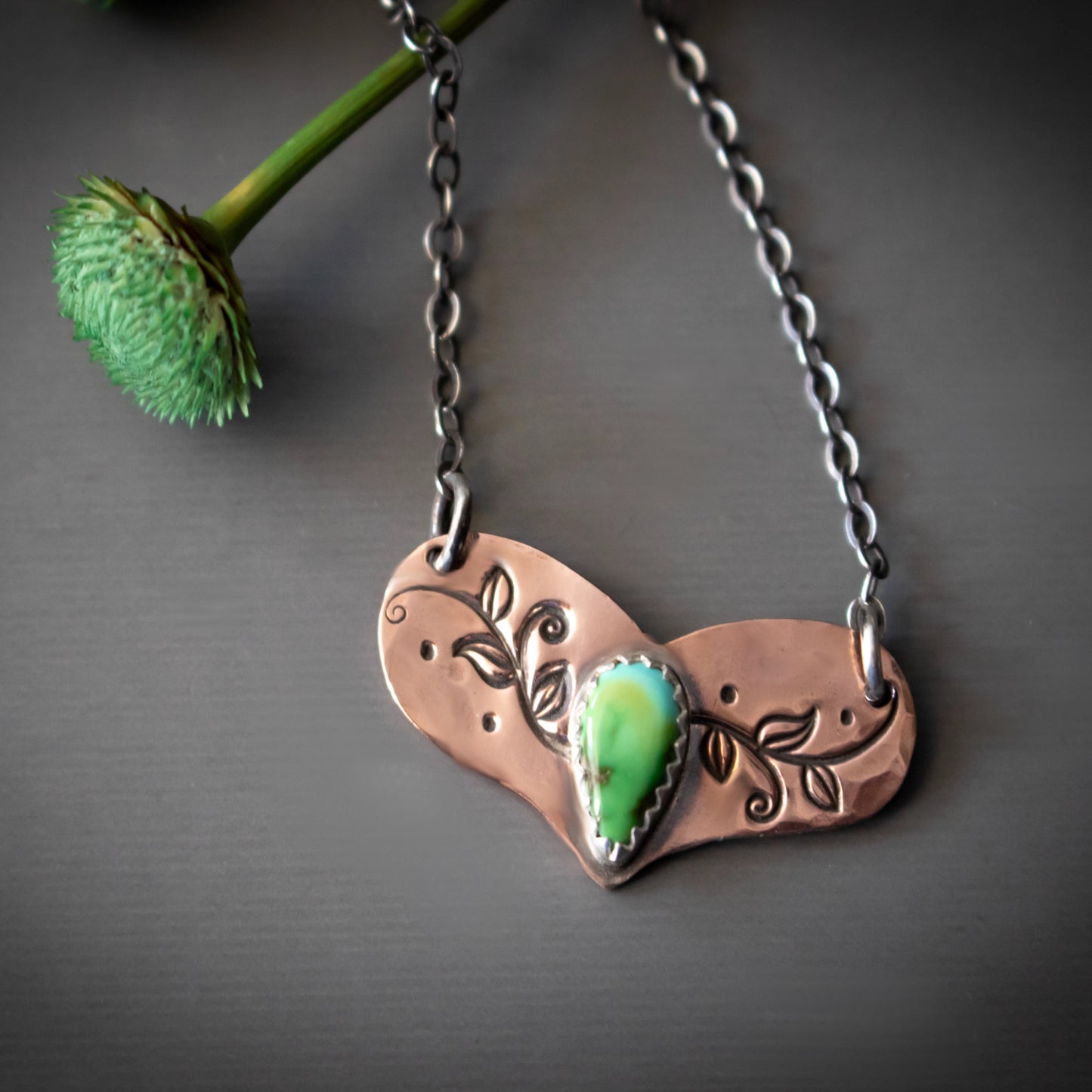 Lighthearted Sonoran Gold Turquoise Copper Hammered Heart Necklace-Womens-LittleGreenRoomJewelry-LittleGreenRoomJewelry
