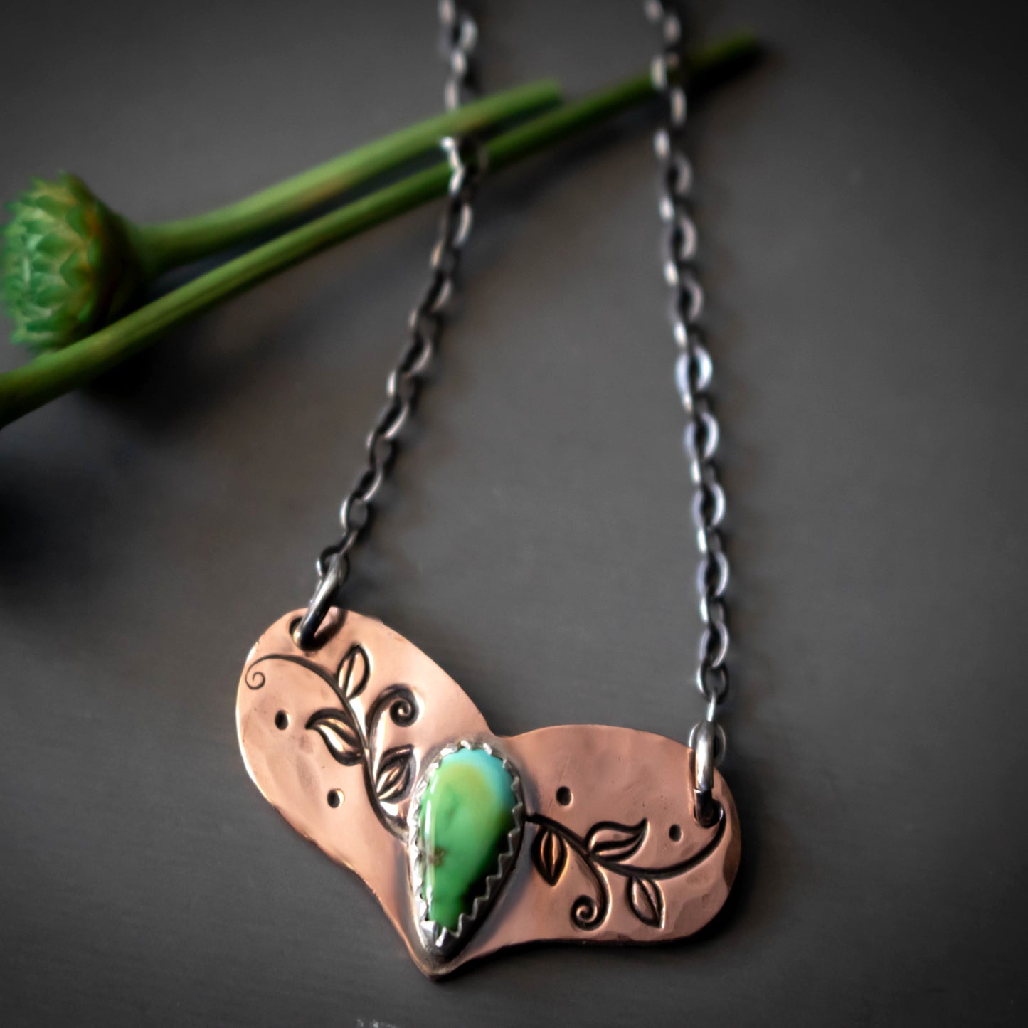 Lighthearted Sonoran Gold Turquoise Copper Hammered Heart Necklace-Womens-LittleGreenRoomJewelry-LittleGreenRoomJewelry