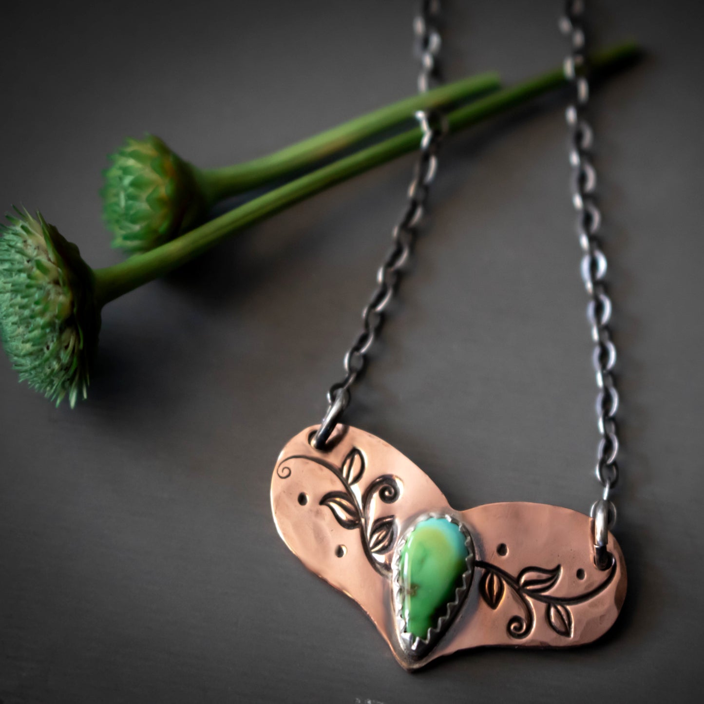Lighthearted Sonoran Gold Turquoise Copper Hammered Heart Necklace-Womens-LittleGreenRoomJewelry-LittleGreenRoomJewelry