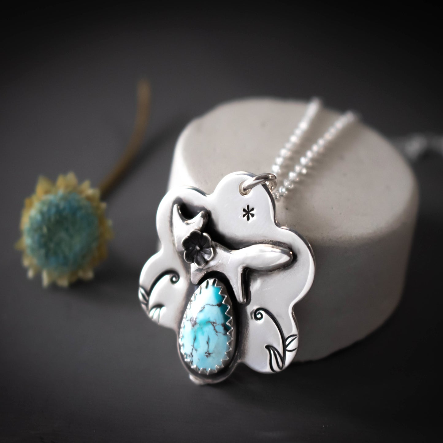 Sterling Silver Golden Hills Silver Fox and Flower Necklace-Womens-LittleGreenRoomJewelry-LittleGreenRoomJewelry