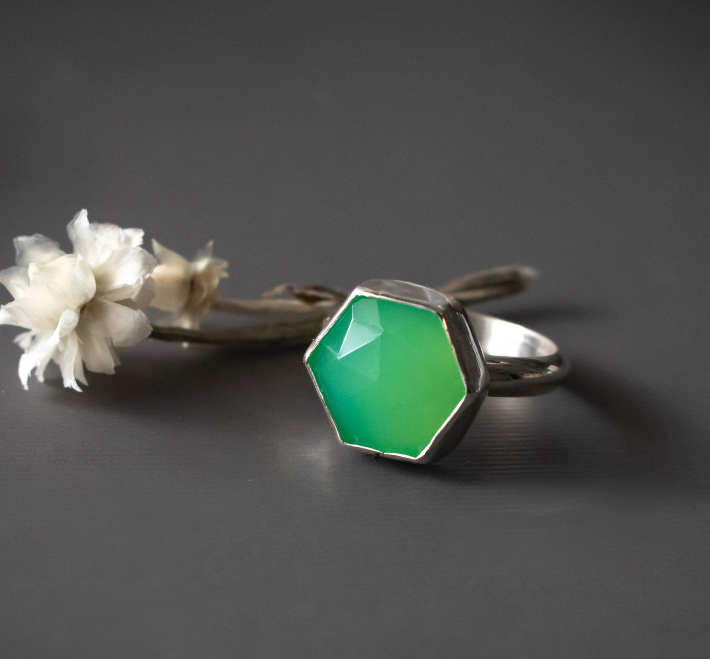 Green Chrysoprase Hexagon Statement Ring Size 7-Womens-LittleGreenRoomJewelry-LittleGreenRoomJewelry