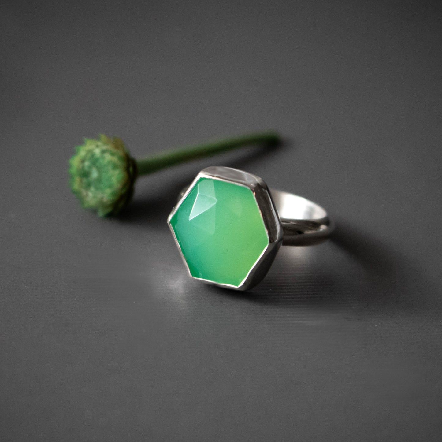 Green Chrysoprase Hexagon Statement Ring Size 7-Womens-LittleGreenRoomJewelry-LittleGreenRoomJewelry