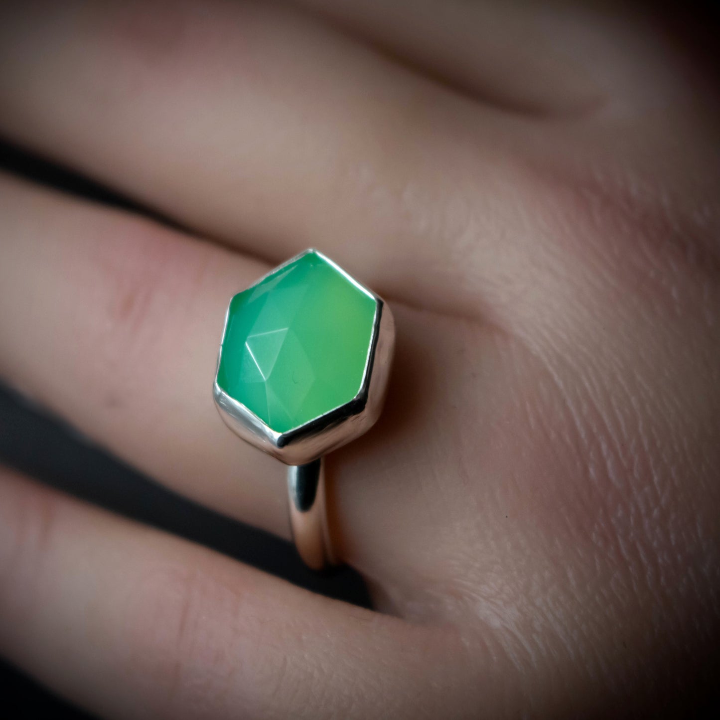 Green Chrysoprase Hexagon Statement Ring Size 7-Womens-LittleGreenRoomJewelry-LittleGreenRoomJewelry
