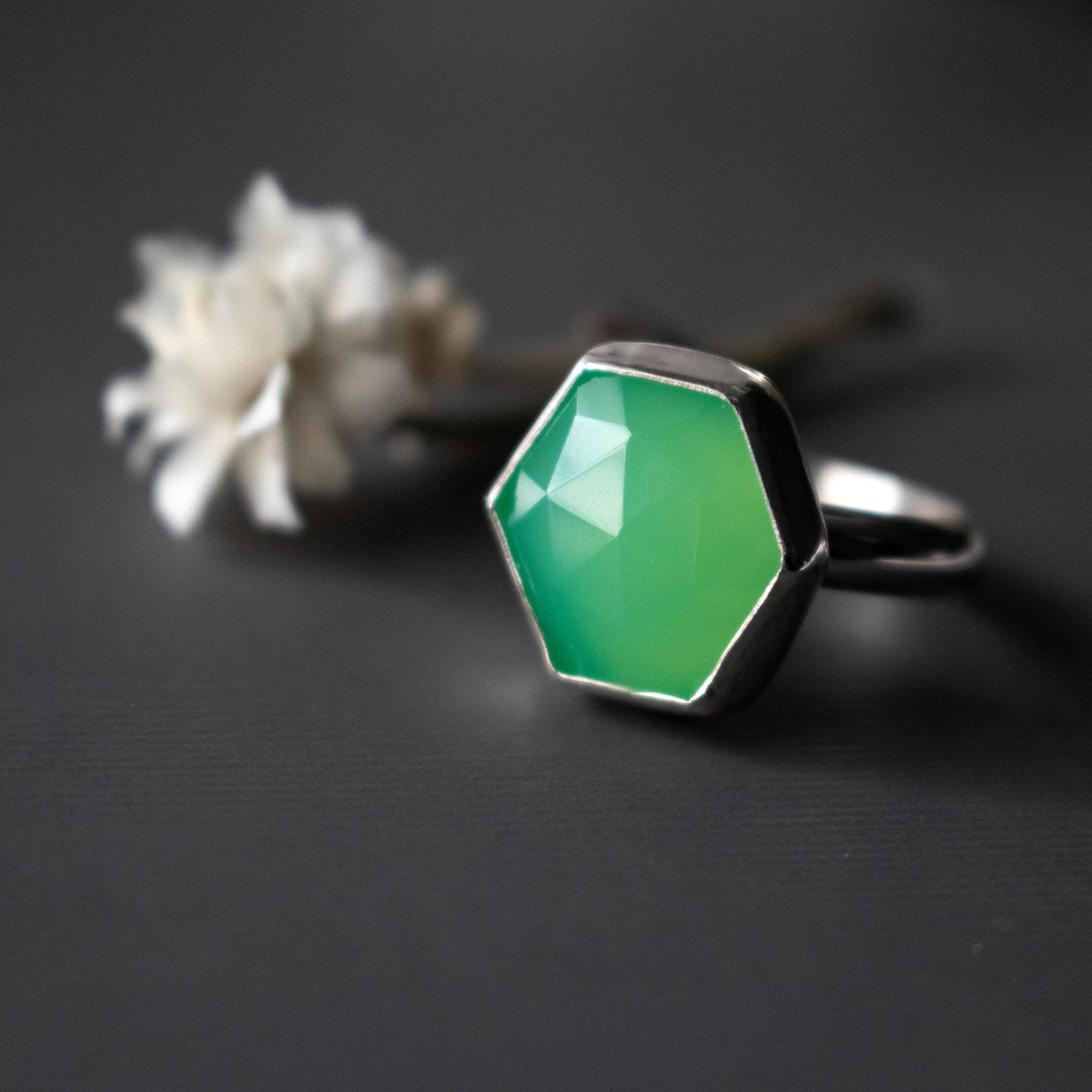 Green Chrysoprase Hexagon Statement Ring Size 7-Womens-LittleGreenRoomJewelry-LittleGreenRoomJewelry