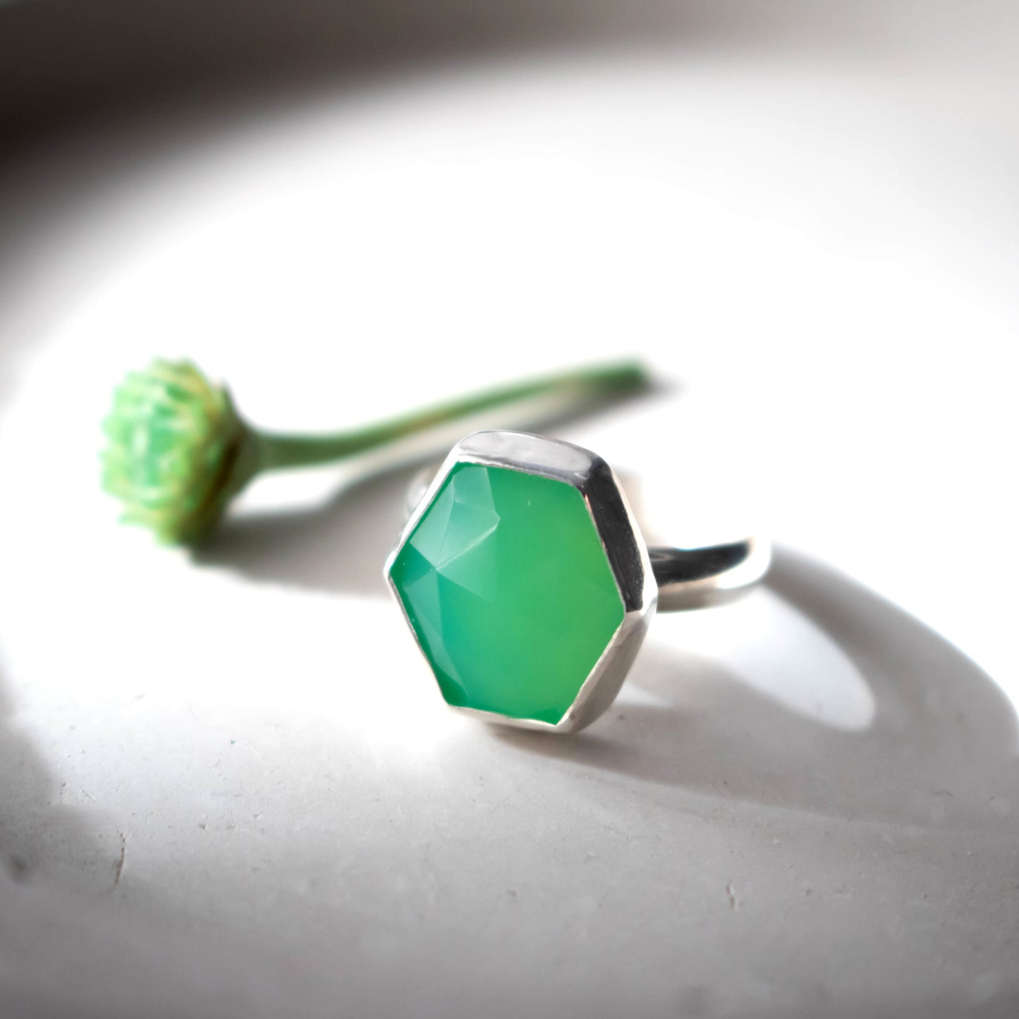 Green Chrysoprase Hexagon Statement Ring Size 7-Womens-LittleGreenRoomJewelry-LittleGreenRoomJewelry
