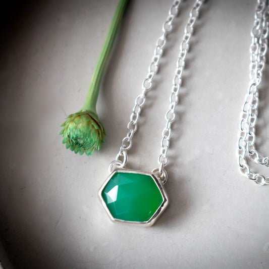 Faceted Hexagon Chrysoprase Necklace-Womens-LittleGreenRoomJewelry-LittleGreenRoomJewelry