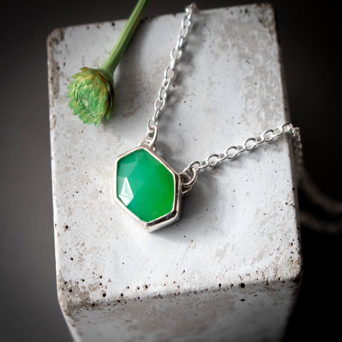 Faceted Hexagon Chrysoprase Necklace-Womens-LittleGreenRoomJewelry-LittleGreenRoomJewelry