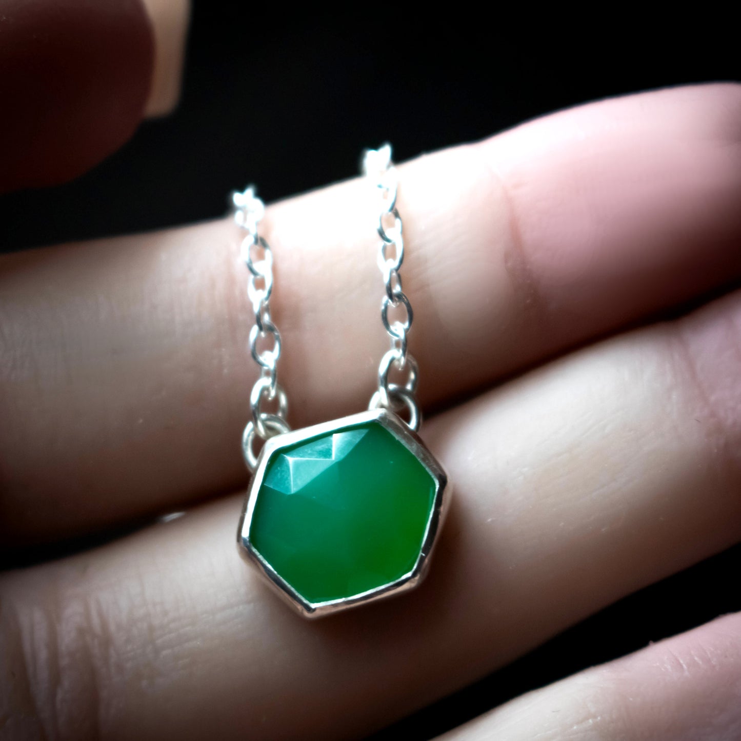 Faceted Hexagon Chrysoprase Necklace-Womens-LittleGreenRoomJewelry-LittleGreenRoomJewelry
