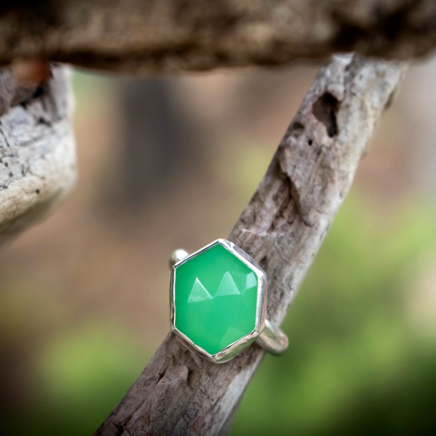 Green Chrysoprase Hexagon Statement Ring Size 7-Womens-LittleGreenRoomJewelry-LittleGreenRoomJewelry