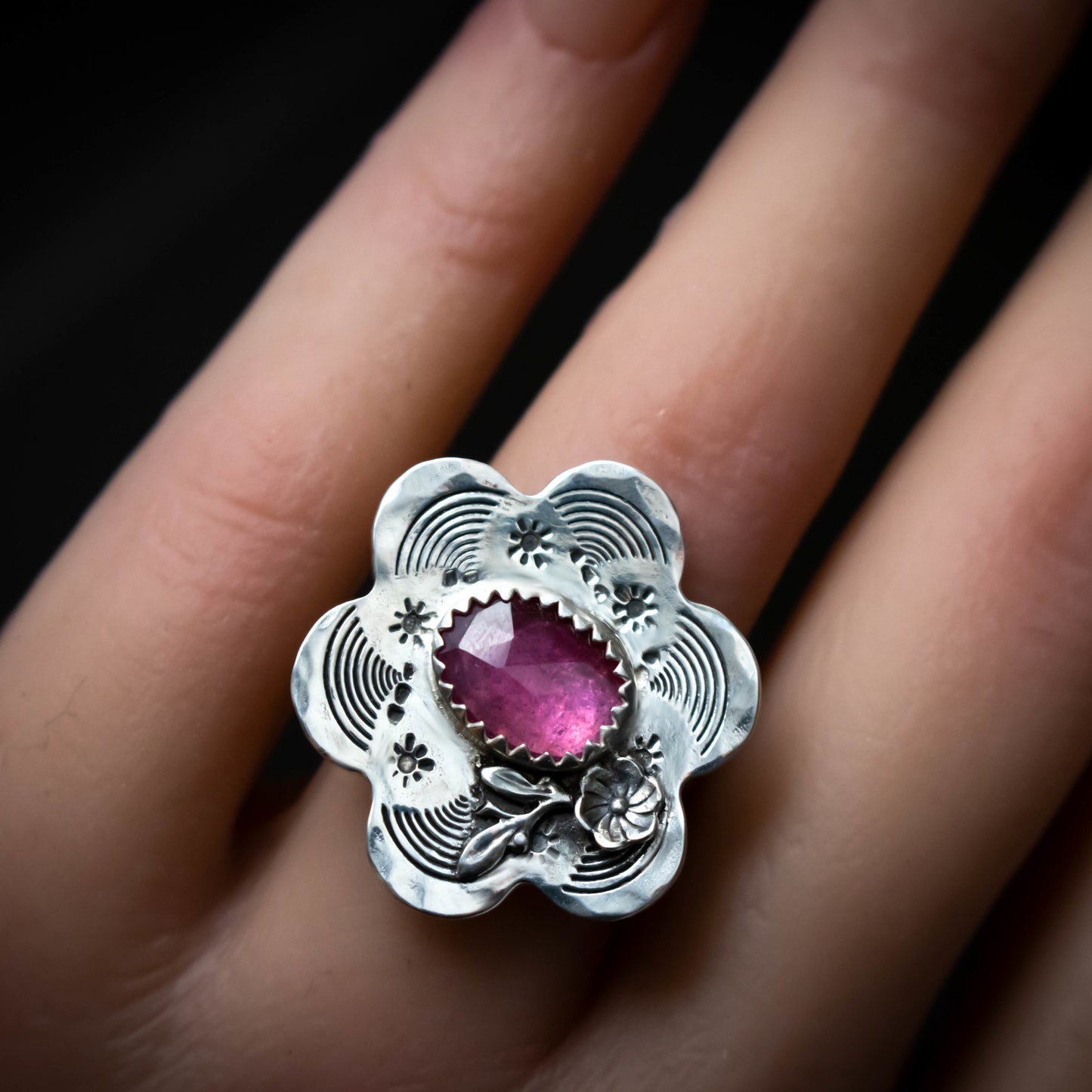 Pink Sapphire Flower Ring-Womens-LittleGreenRoomJewelry-LittleGreenRoomJewelry