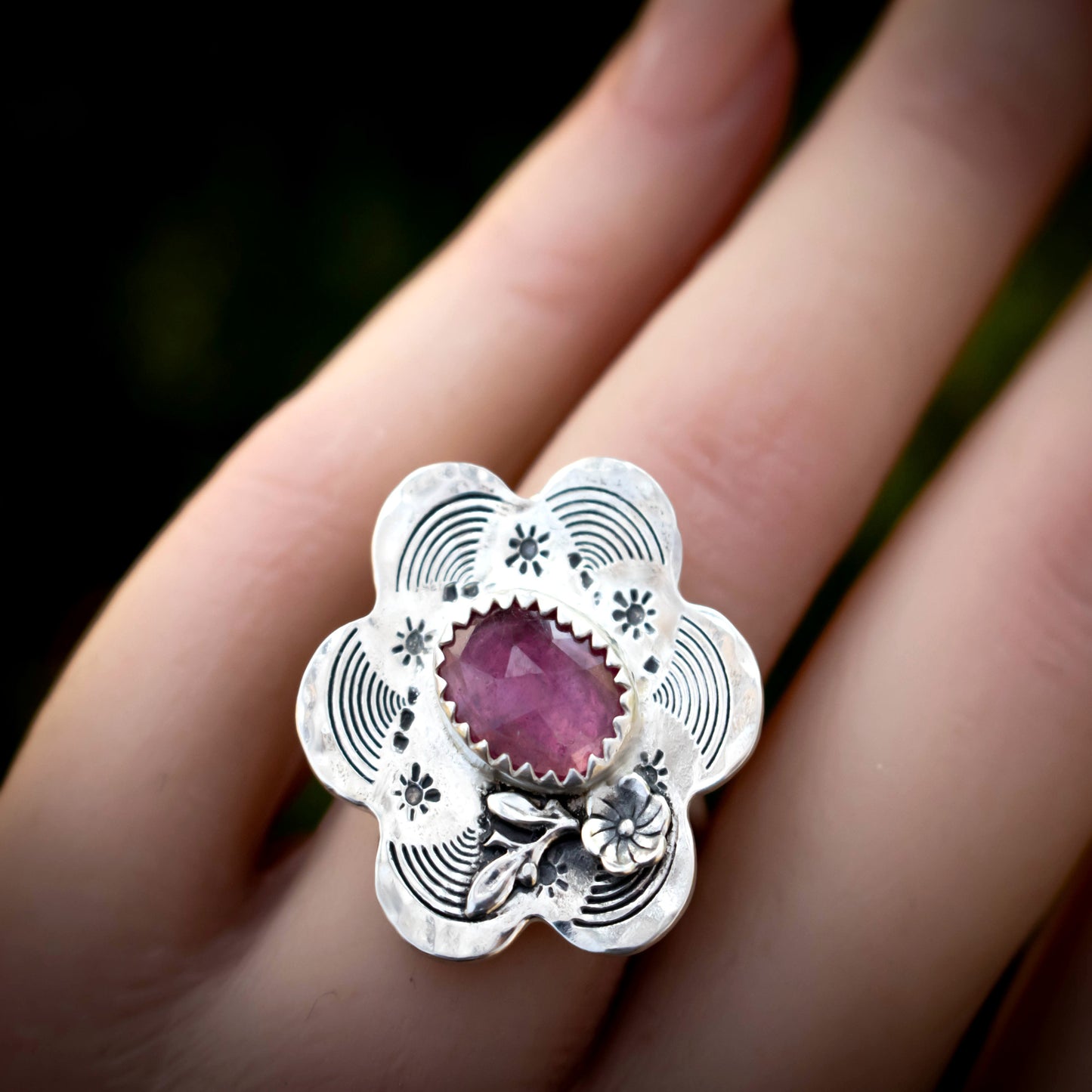 Pink Sapphire Flower Ring-Womens-LittleGreenRoomJewelry-LittleGreenRoomJewelry
