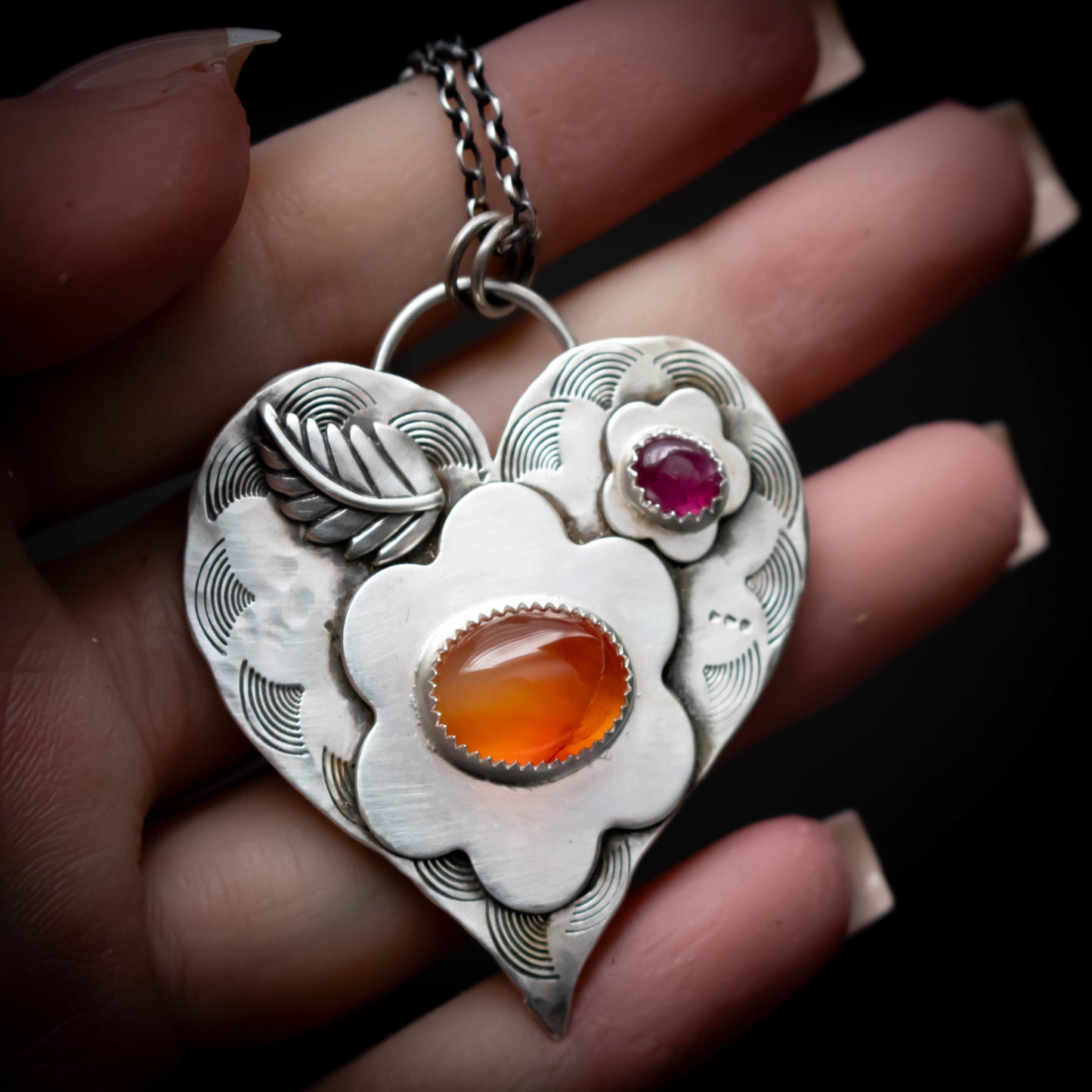 Pink Sapphire Carnelian Heart Necklace-Womens-LittleGreenRoomJewelry-LittleGreenRoomJewelry