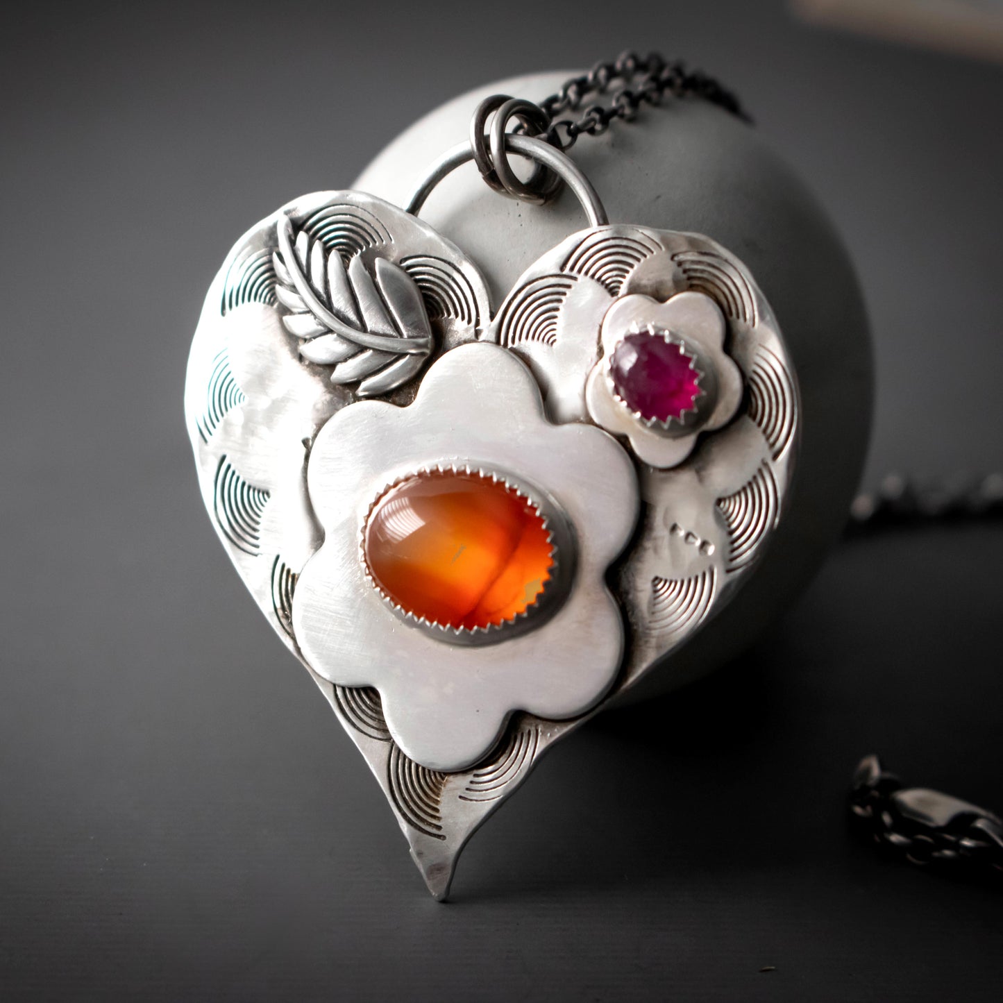 Pink Sapphire Carnelian Heart Necklace-Womens-LittleGreenRoomJewelry-LittleGreenRoomJewelry