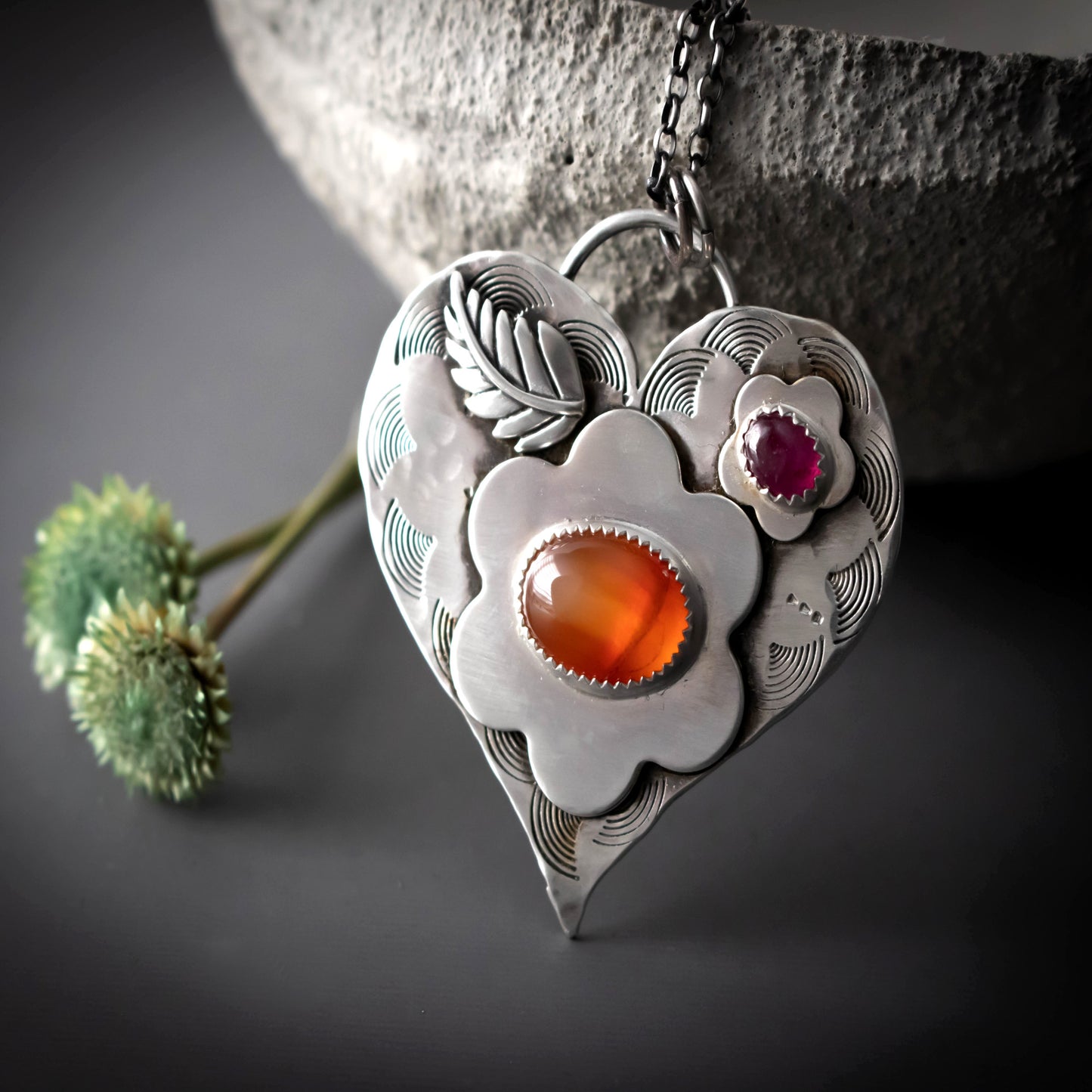 Pink Sapphire Carnelian Heart Necklace-Womens-LittleGreenRoomJewelry-LittleGreenRoomJewelry