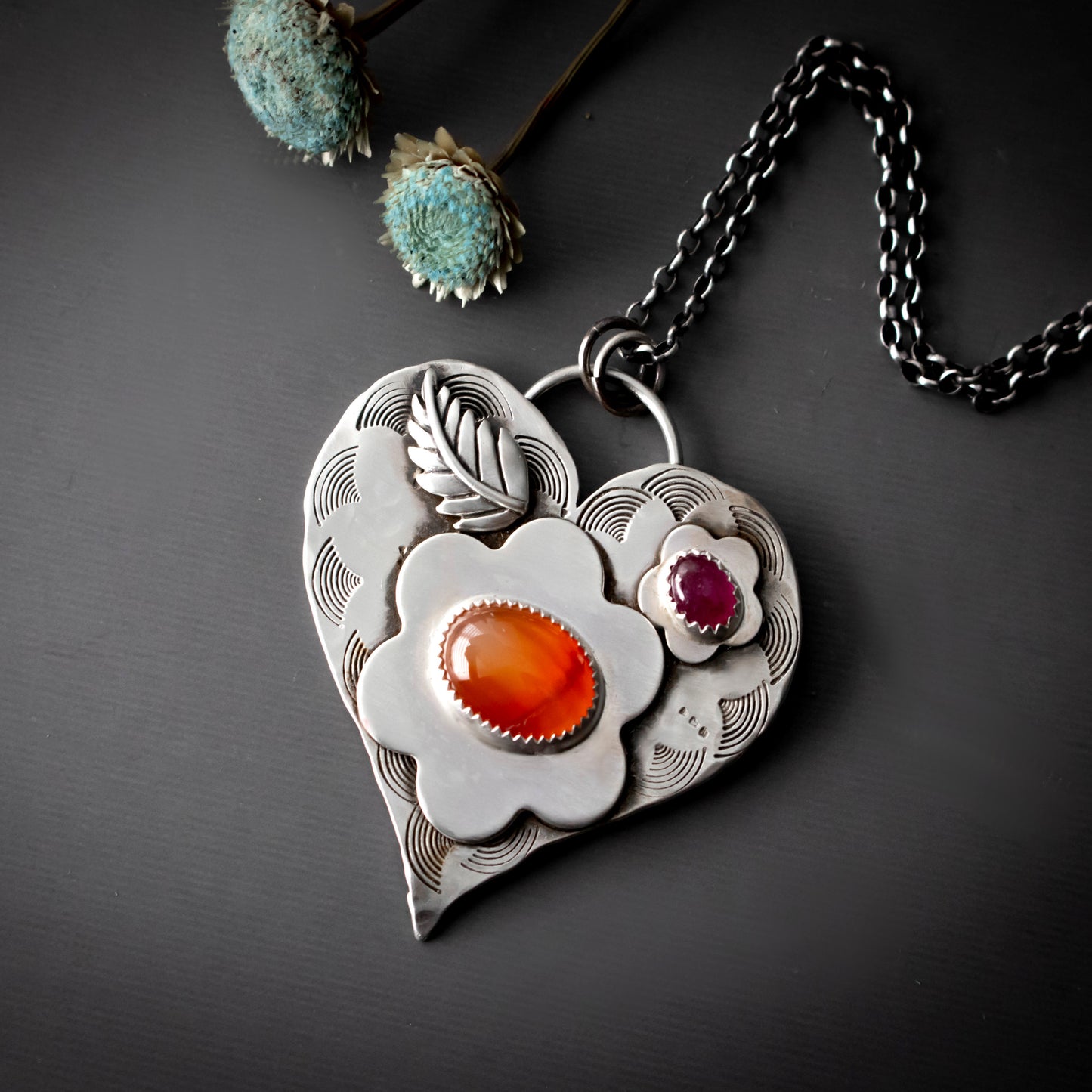 Pink Sapphire Carnelian Heart Necklace-Womens-LittleGreenRoomJewelry-LittleGreenRoomJewelry