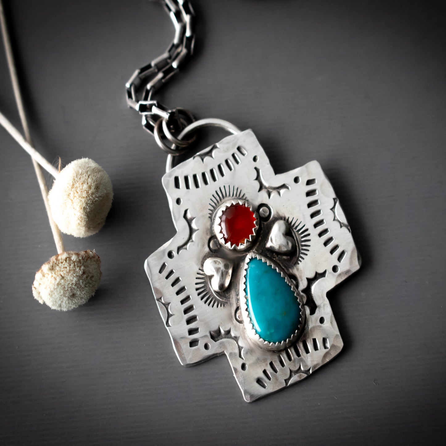 Love And Faith Carnelian Turquoise Heart Cross Necklace-Womens-LittleGreenRoomJewelry-LittleGreenRoomJewelry