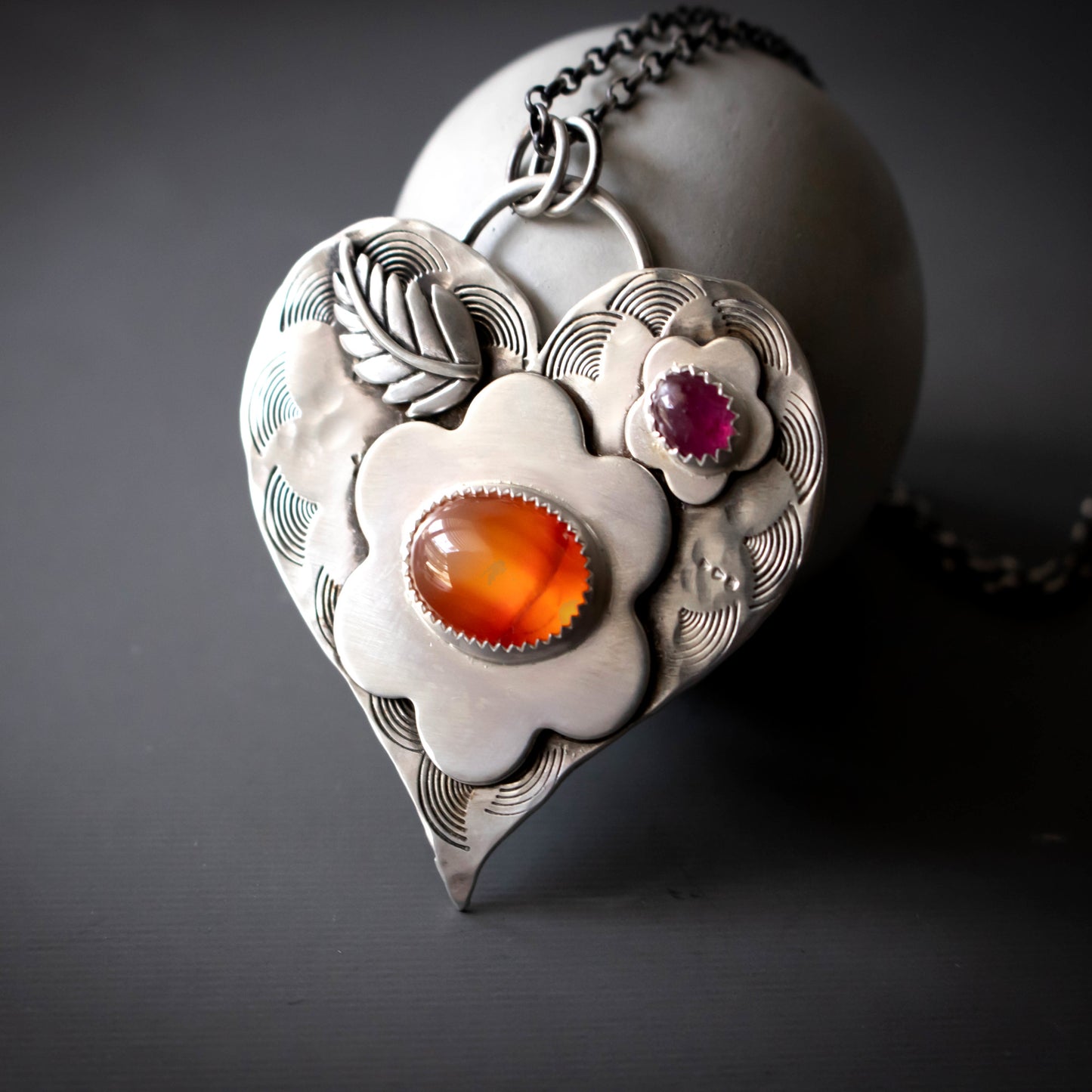 Pink Sapphire Carnelian Heart Necklace-Womens-LittleGreenRoomJewelry-LittleGreenRoomJewelry