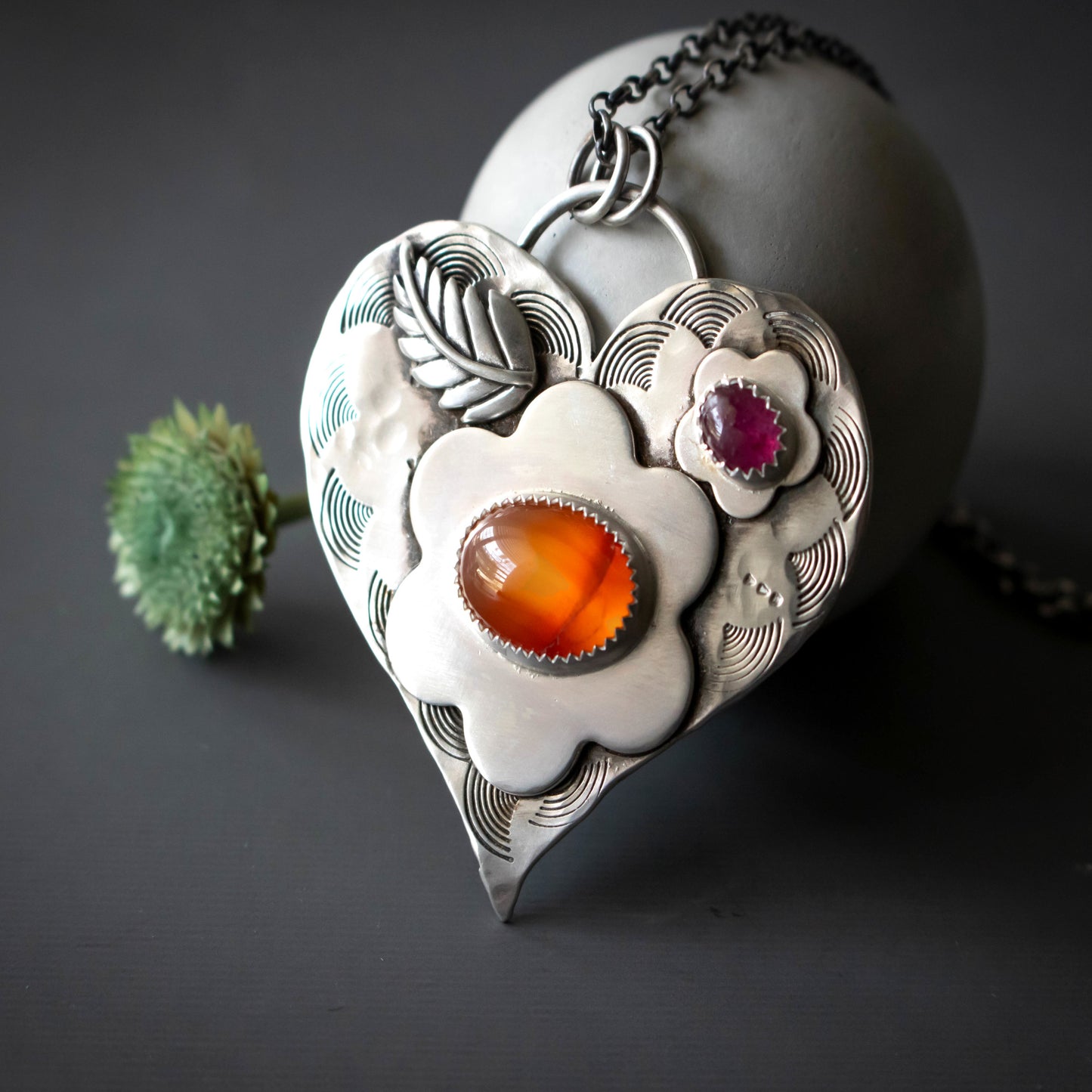 Pink Sapphire Carnelian Heart Necklace-Womens-LittleGreenRoomJewelry-LittleGreenRoomJewelry