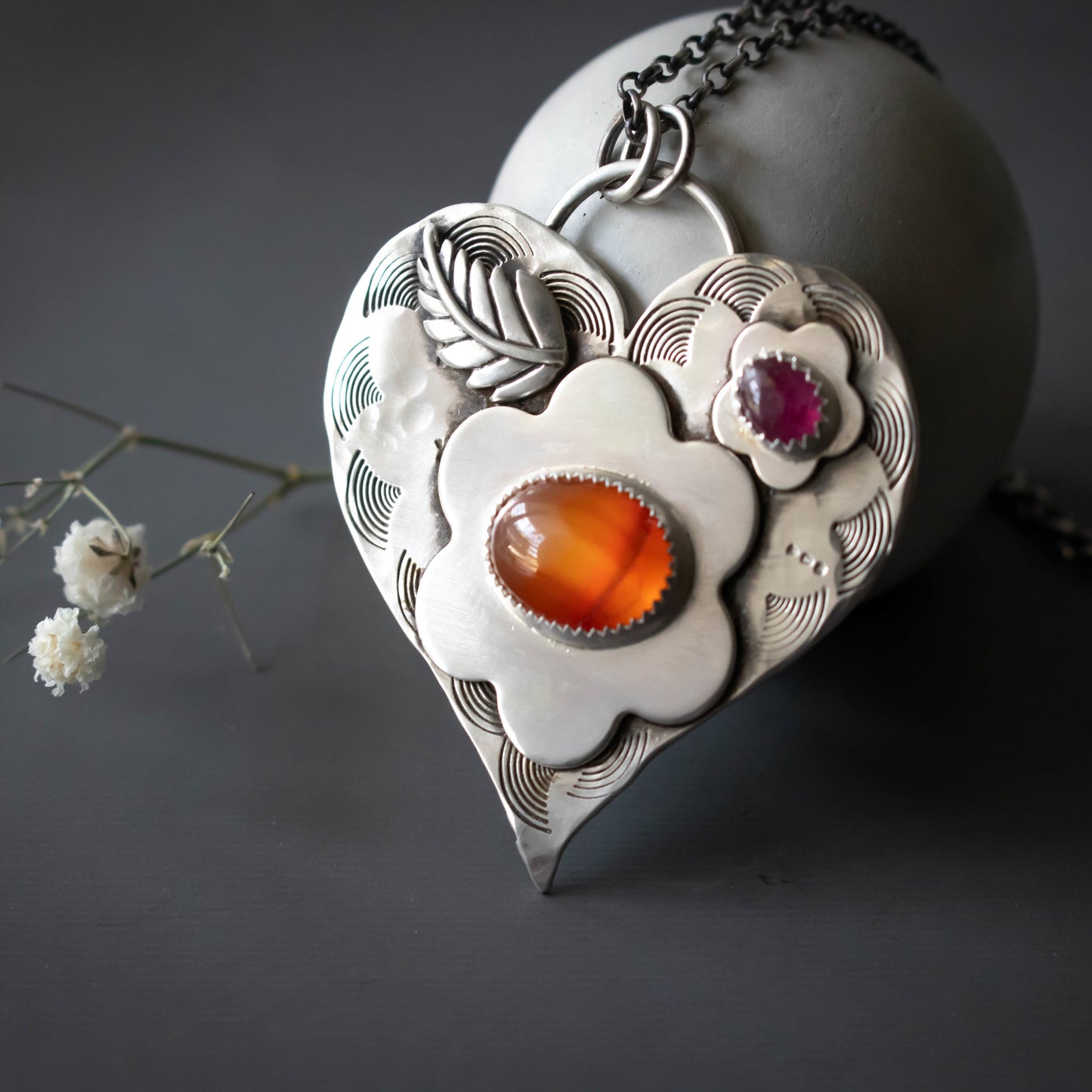 Pink Sapphire Carnelian Heart Necklace-Womens-LittleGreenRoomJewelry-LittleGreenRoomJewelry
