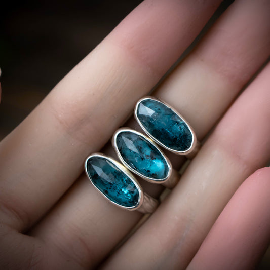 Deep Blue Ocean Moss Teal Faceted Kyanite Statement Ring-Womens-LittleGreenRoomJewelry-LittleGreenRoomJewelry