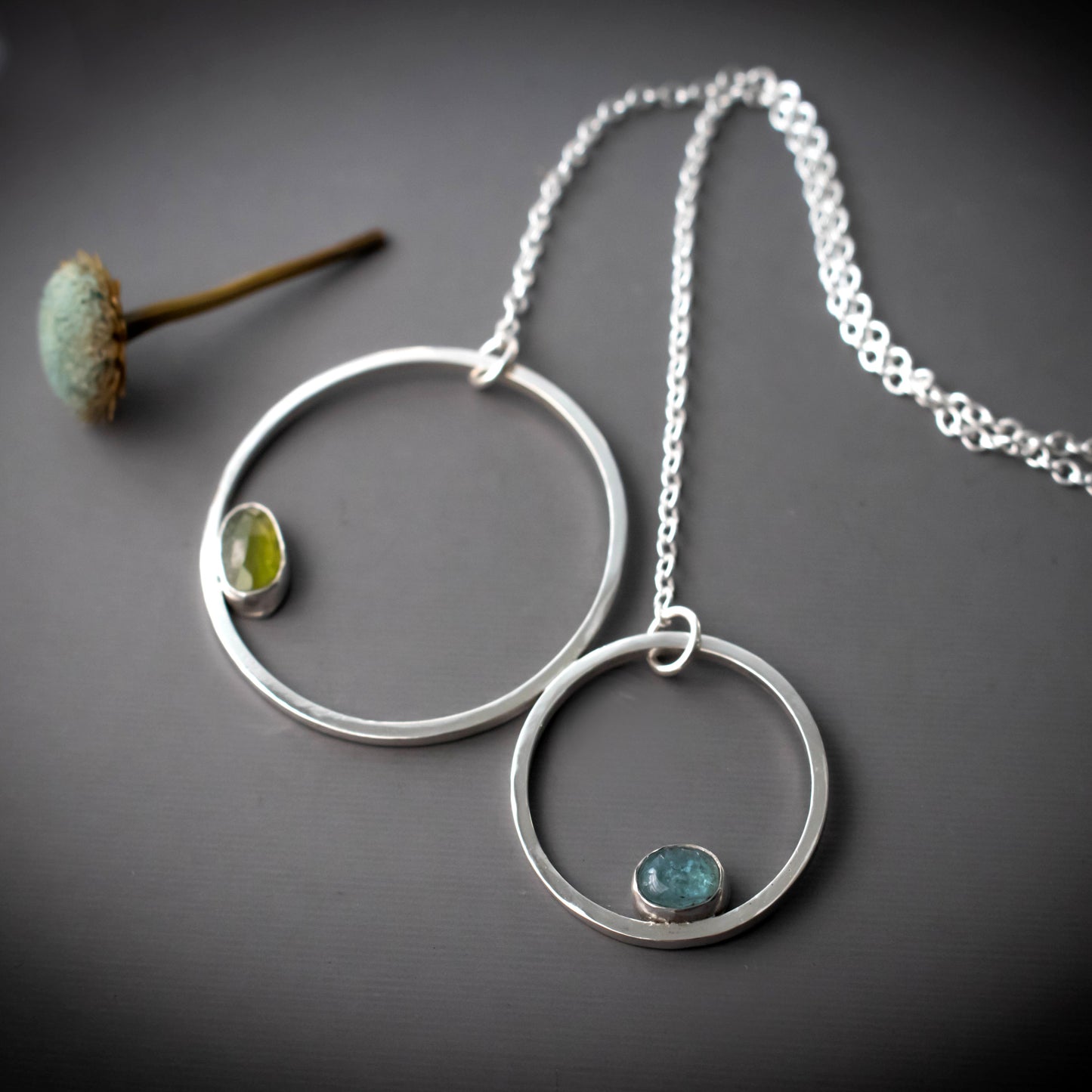 Double Hoop Kyanite And Vesuvianite Gemstone Necklace-Womens-LittleGreenRoomJewelry-LittleGreenRoomJewelry